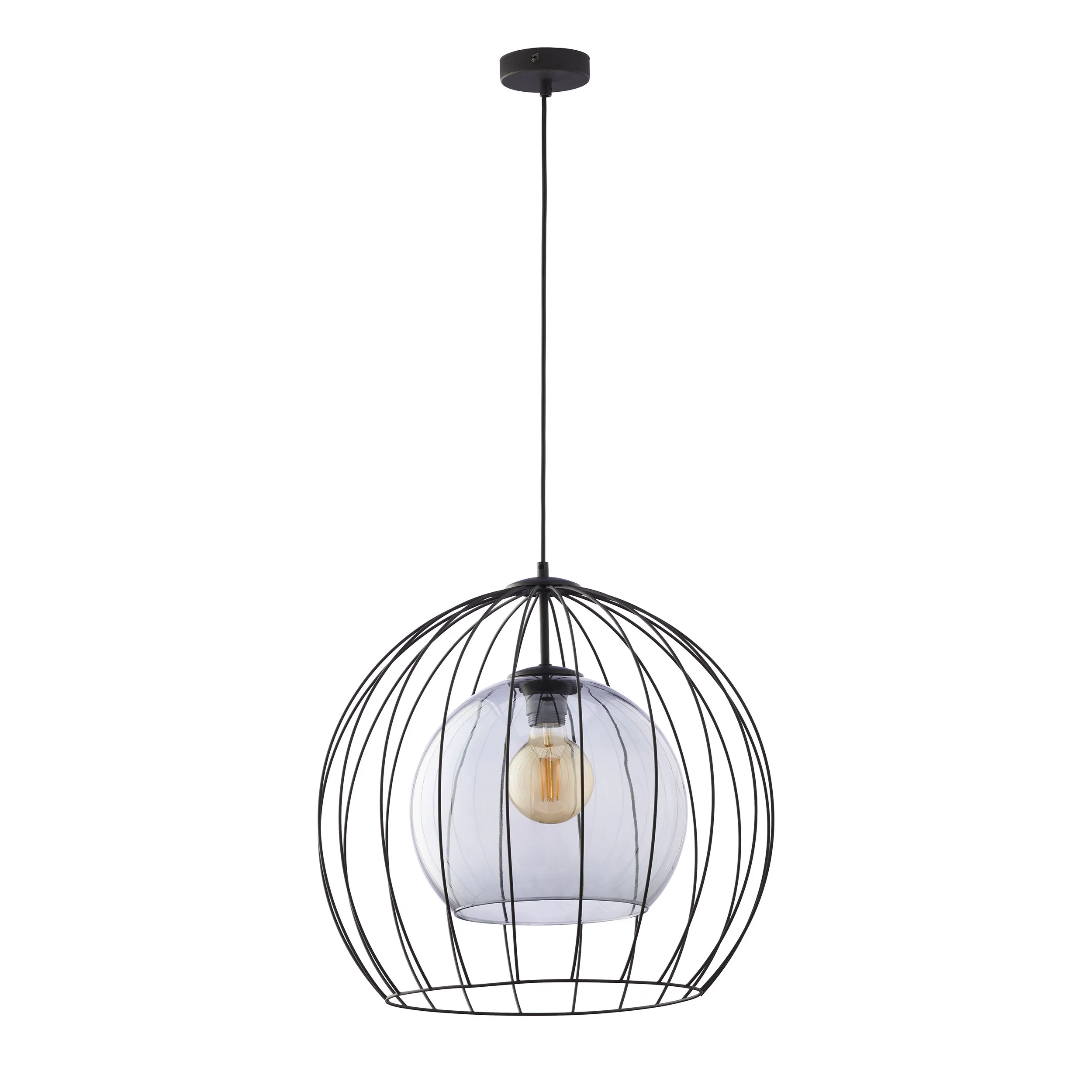 Lampa wisząca UNIVERSO czarna z szarym transparentnym okrągłym kloszem 190x50cm