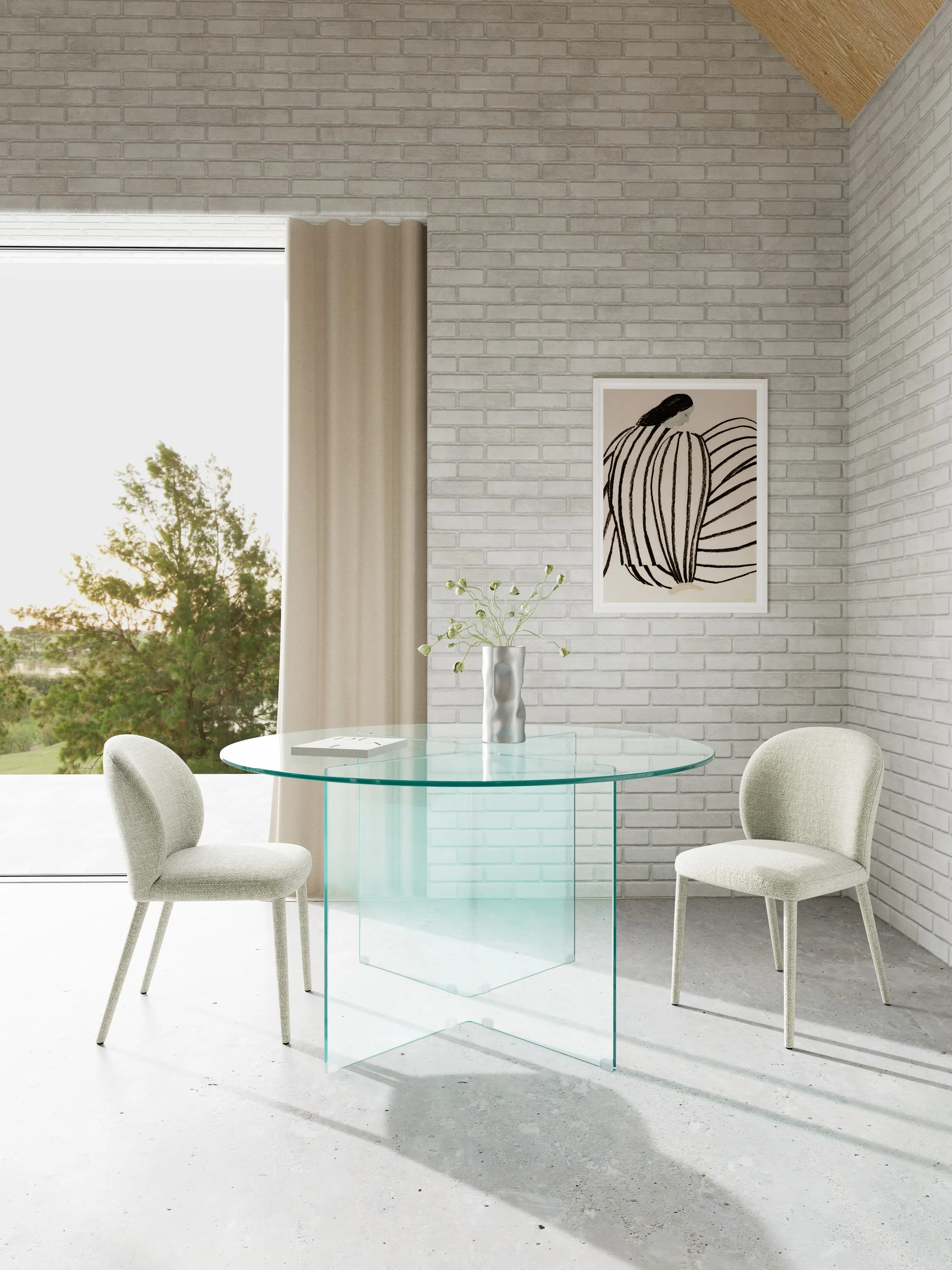 image glass table, round table, transparent, modern, furniture
