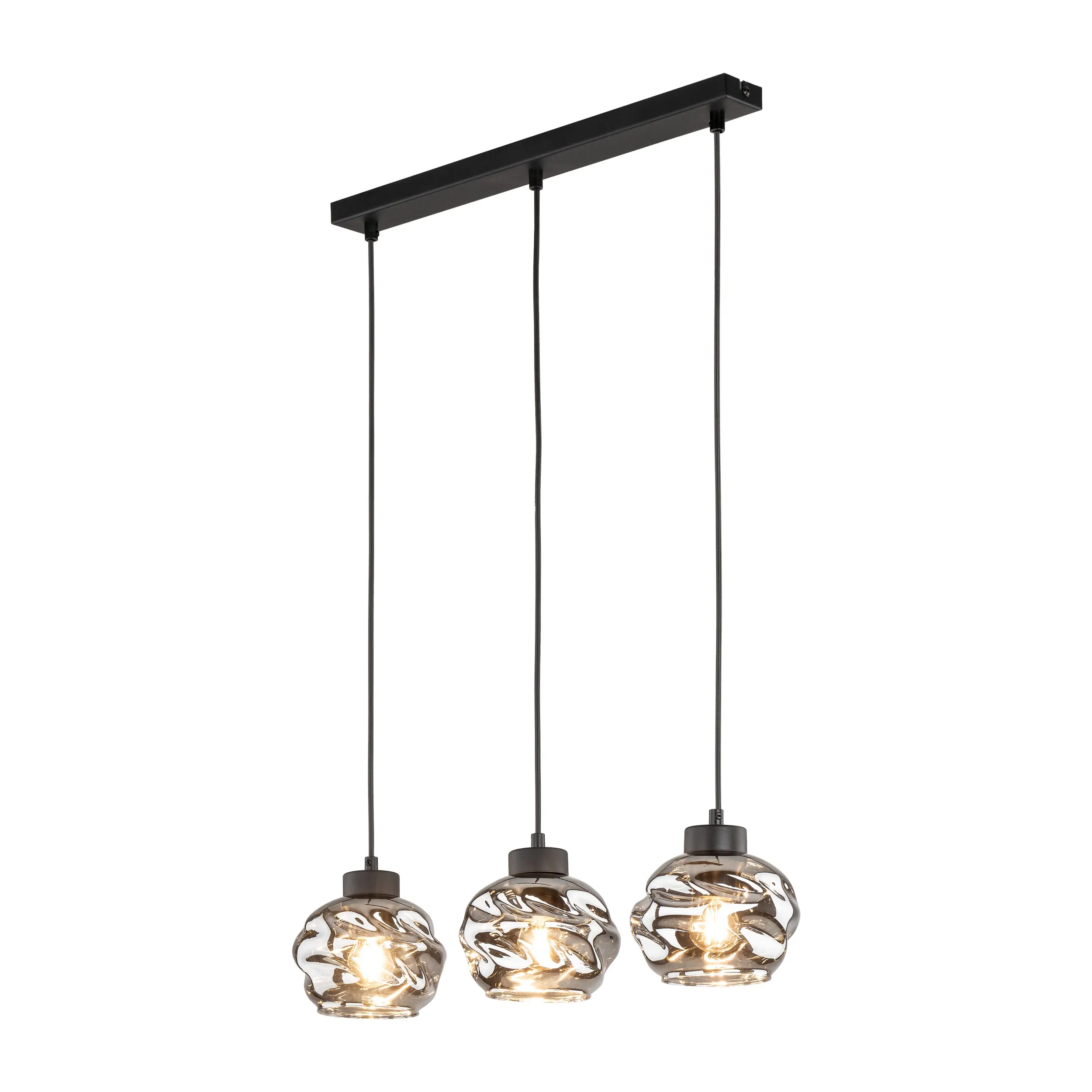 Lampa wisząca ZULIA czarna na listwie z szarymi szklanymi okrągłymi kloszami 90x59x15cm - TK_5725