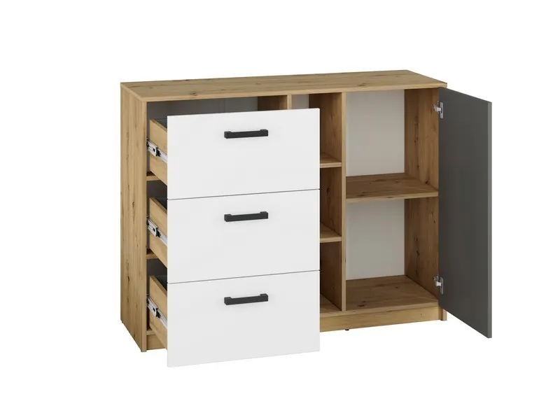 Komoda młodzieżowa FINI 06 biały, antracyt, dąb artisan - 1FINI06-001