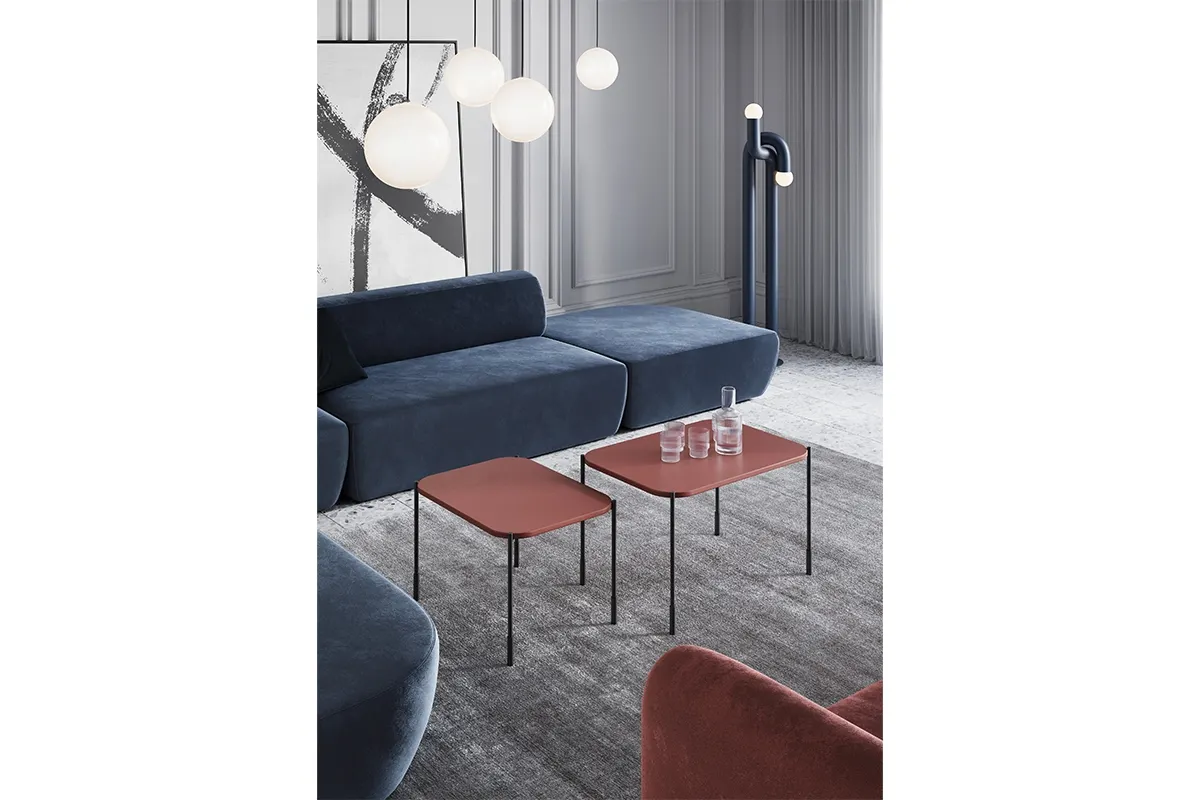 Stolik kawowy prostokątny SONATIA 70 - burgund - czarne nogi - B_149195