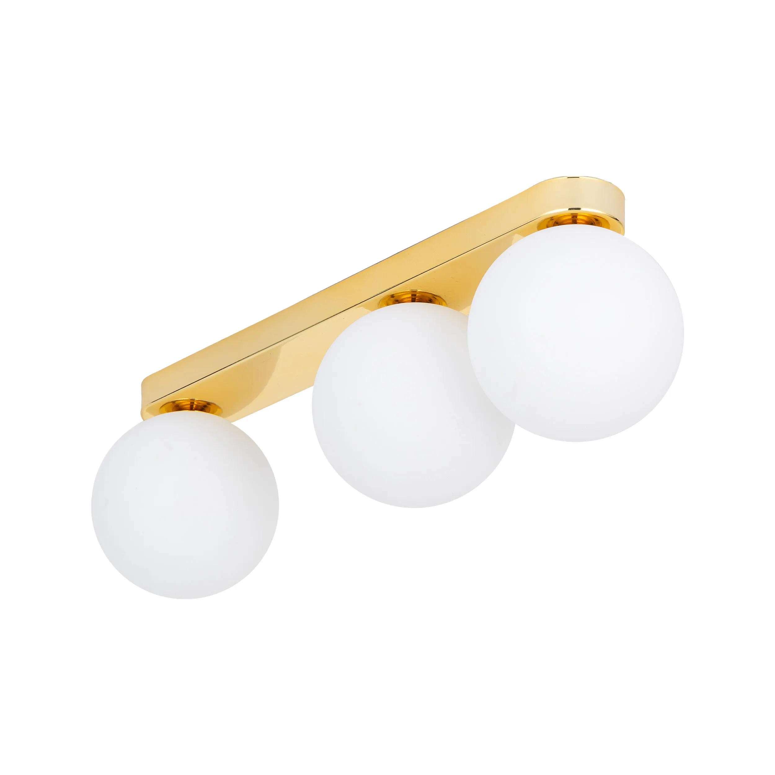 Lampa sufitowa BIANCA złota na listwie z białymi kloszami niesymetryczna potrójna 46x15x12cm