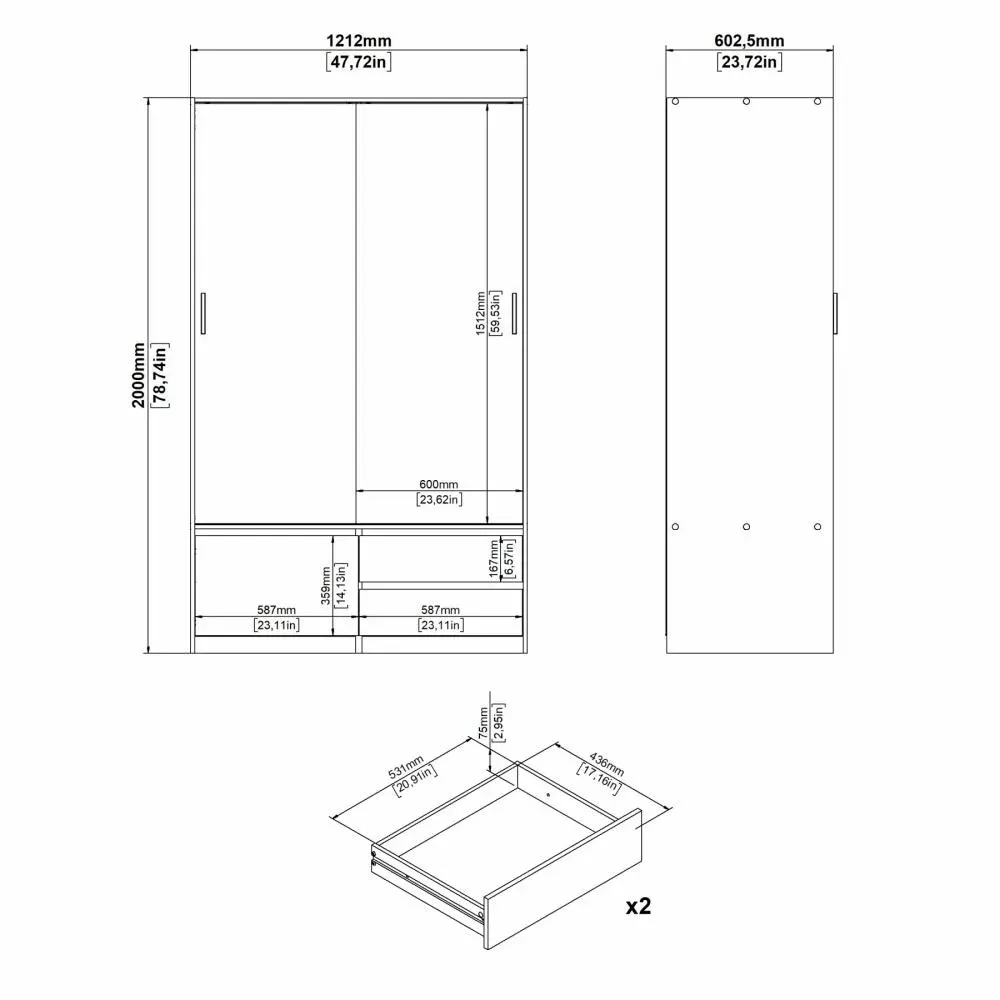 Szafa przesuwna 2-drzwiowa z 2 szufladami LINE 120 cm Jackson Hickory - TV_74334HLHL