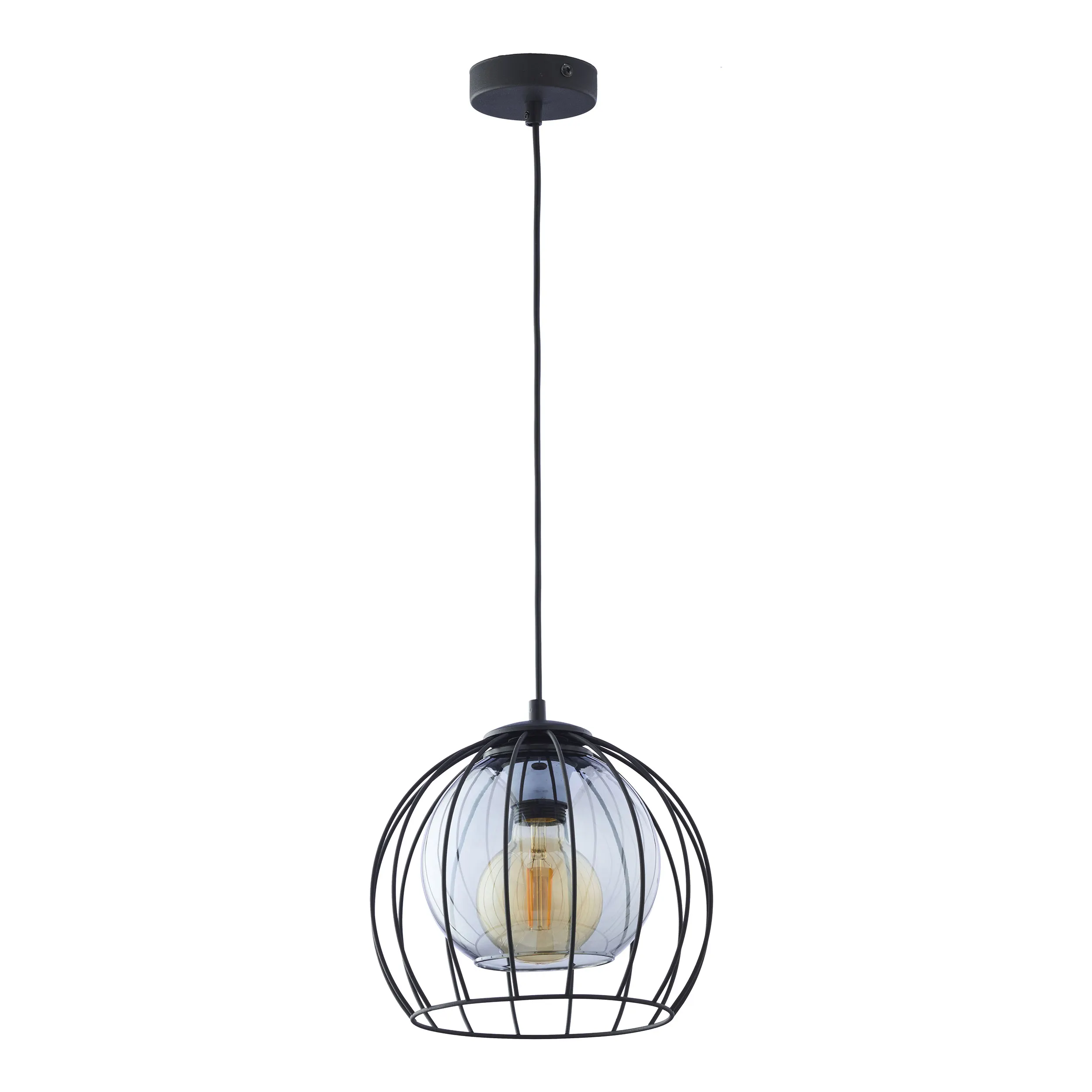 Lampa wisząca UNIVERSO czarna okrągły szklany przeźroczysty niebieski klosz 172x26cm