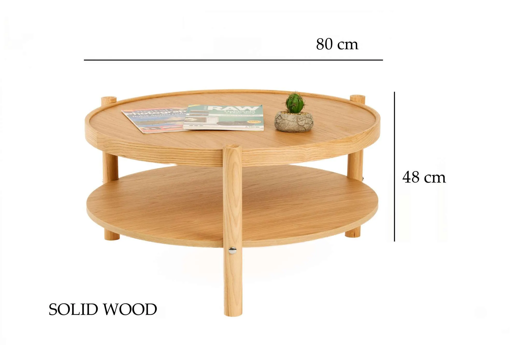 Stolik kawowy drewniany z półką MONZA FI 80 dąb naturalny - ASI_643MRL1101