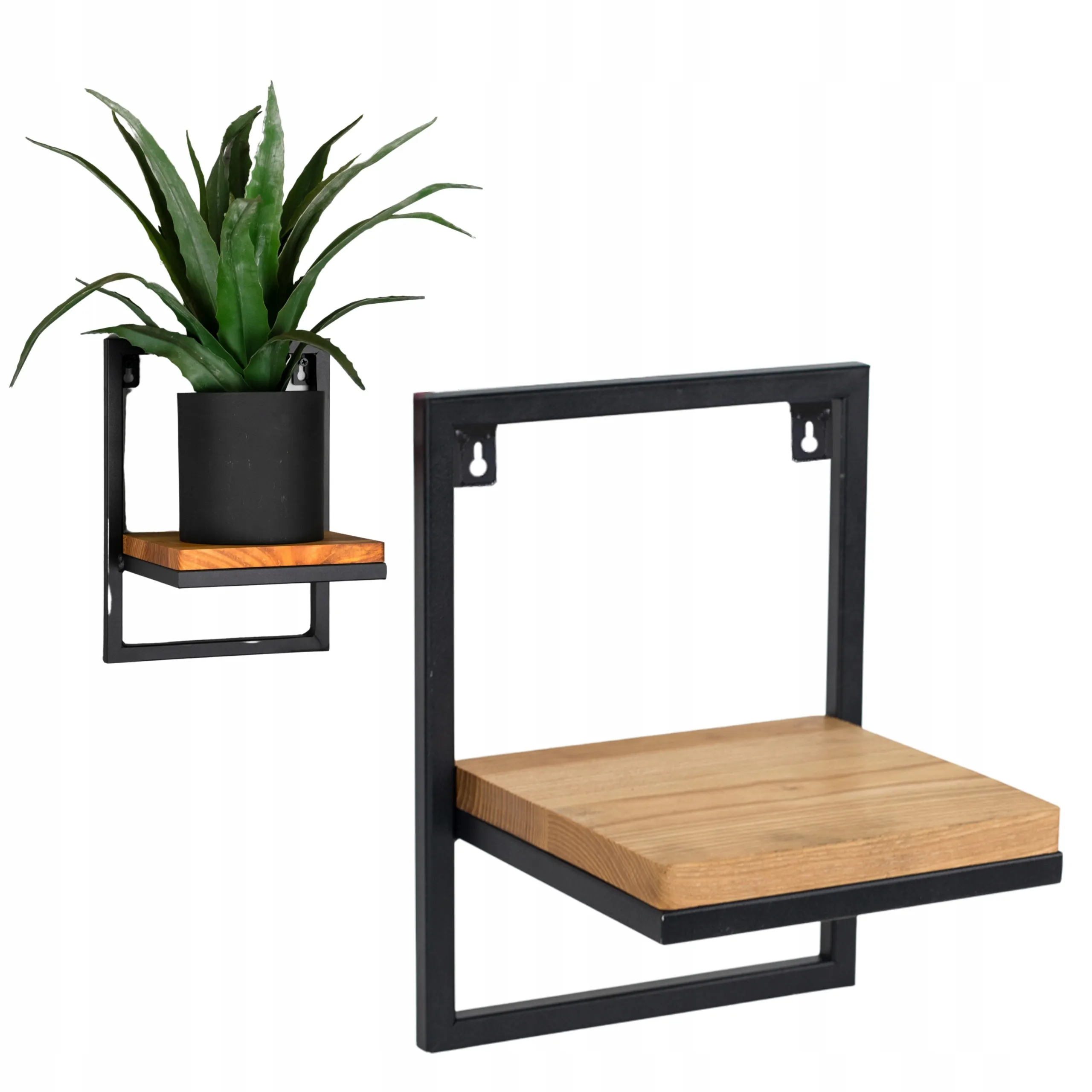 Kwietnik wiszący LENS S metal drewno czarny naturalny - LD_TZ000084