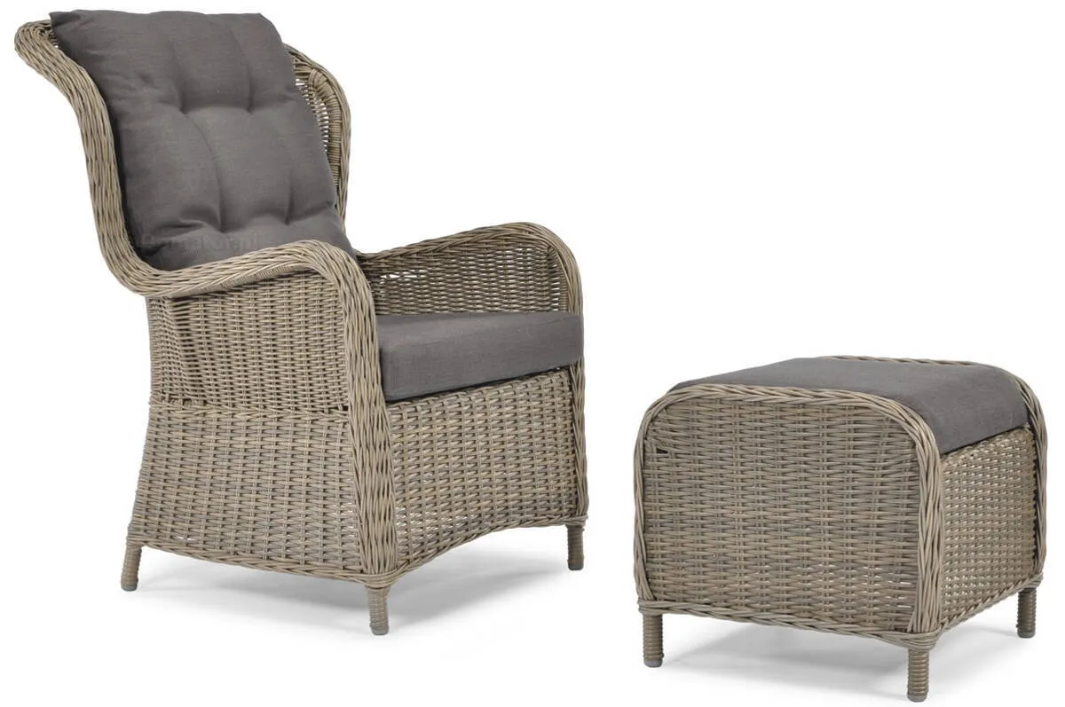 Fotel ogrodowy uszak SONATA z podnóżkiem technorattan szary - FE5906948125551