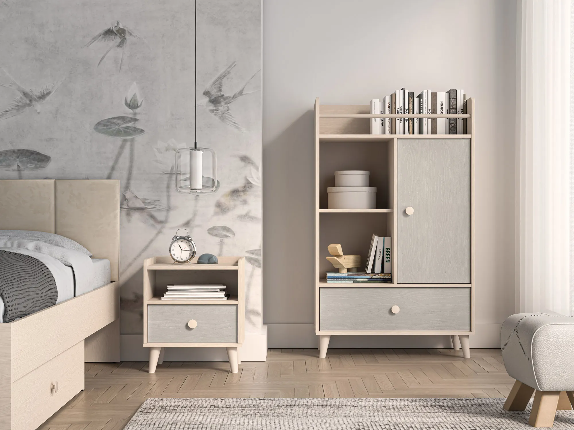 Szafka nocna z szufladą MEVEL 10 Piasek pustyni, szary pallad - 1MEVE10-002