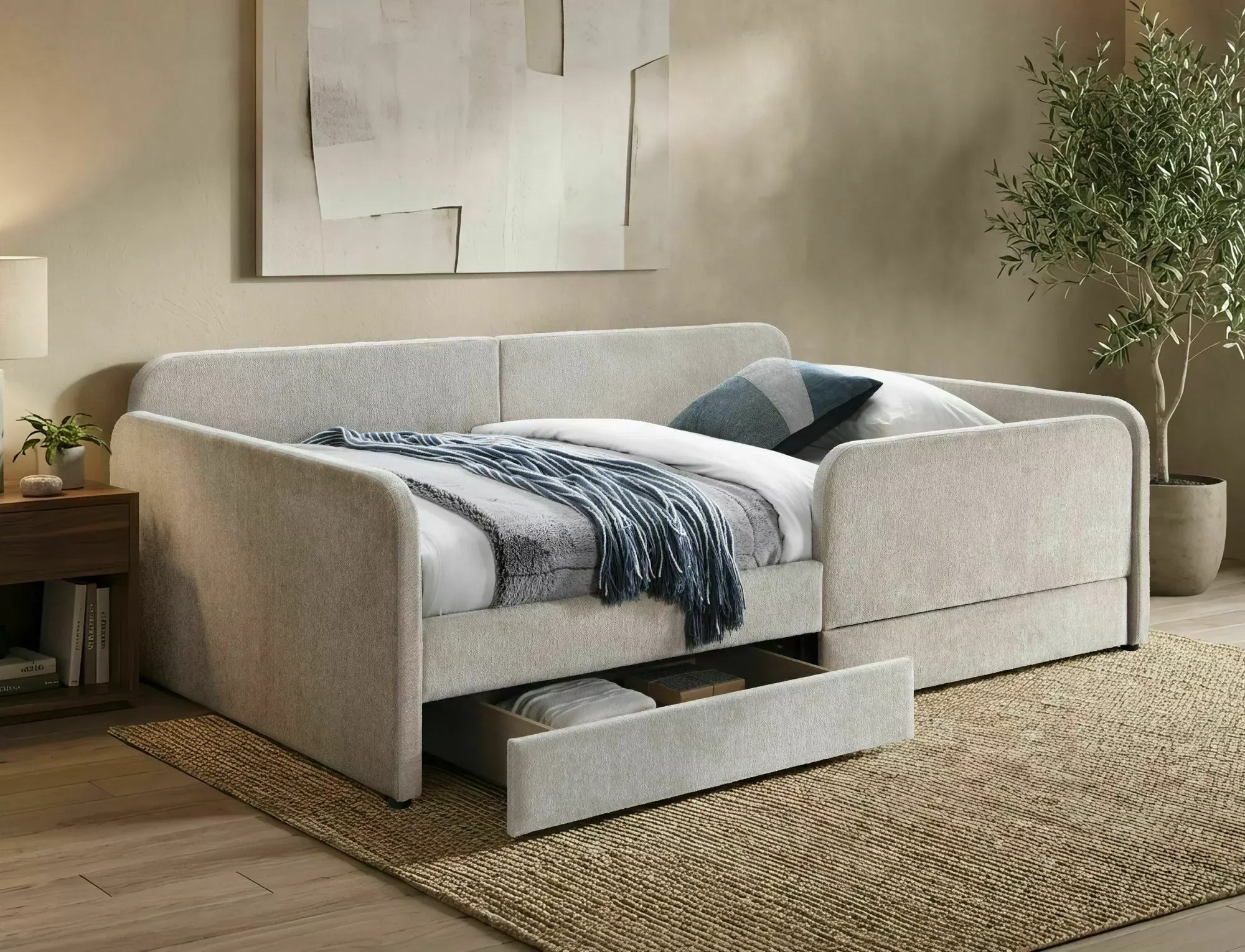 Łóżko z szufladami AMELIA RAVEN 120x200 beżowe Łóżko z szufladami AMELIA RAVEN 120x200 beżowe