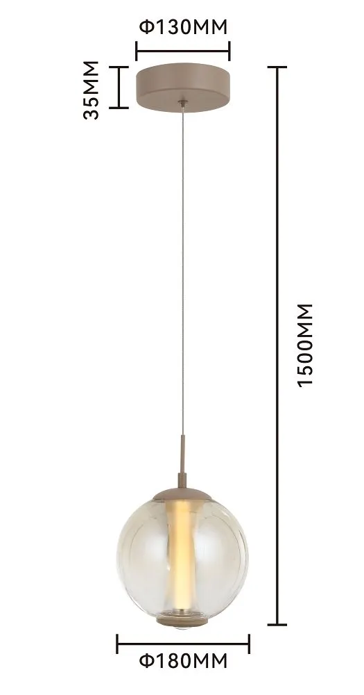 lampa wisząca, kula szklana, szklany abażur, metalowe mocowanie, średnica 180mm