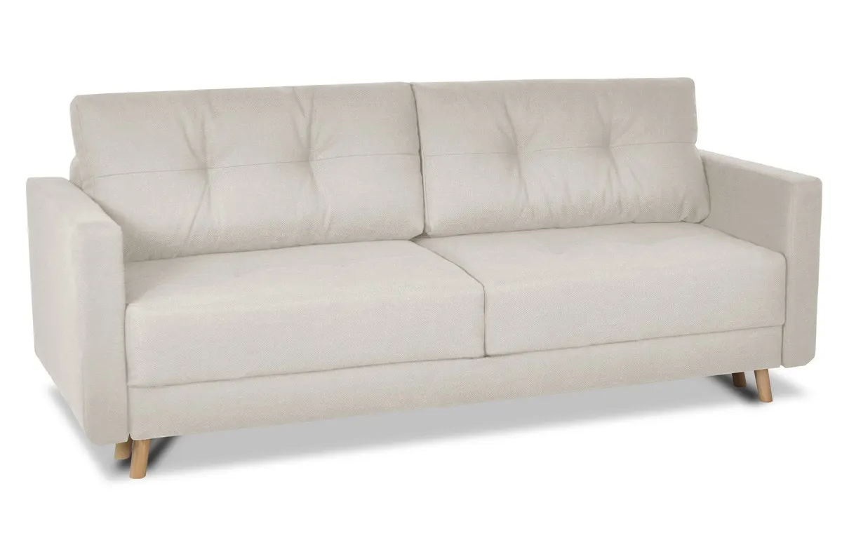 Sofa rozkładana z pojemnikiem SCANDI 218 cm beżowa pikowana