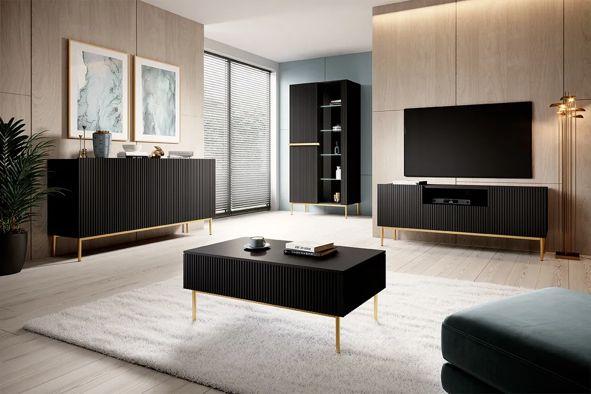 Witryna 2-drzwiowa NICOLE 100 - czarny mat - złoty stelaż - B_148114