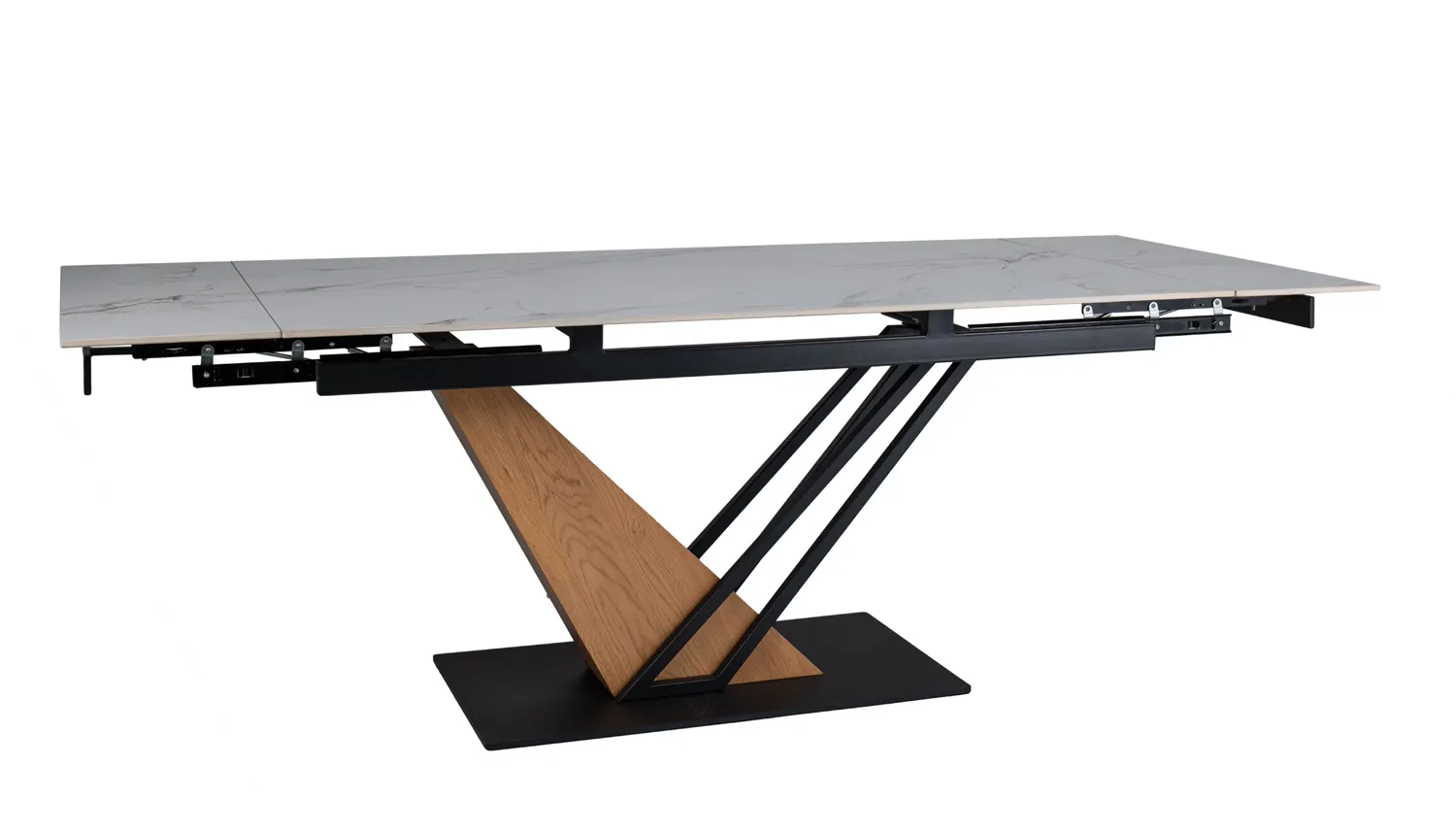 Stół rozkładany ceramiczny blat GENESIS 90x160-220 biały mat stelaż dąb czarny - GENESISBD160