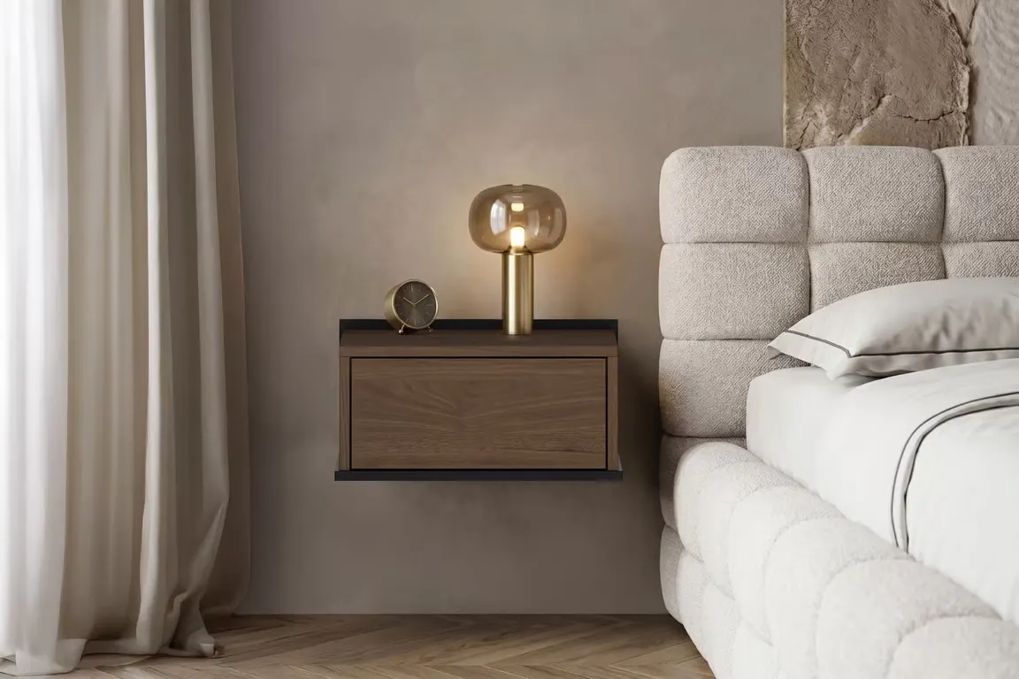Szafka nocna wisząca z 1 szufladą ZENAR 50 cm orzech elegant czarny