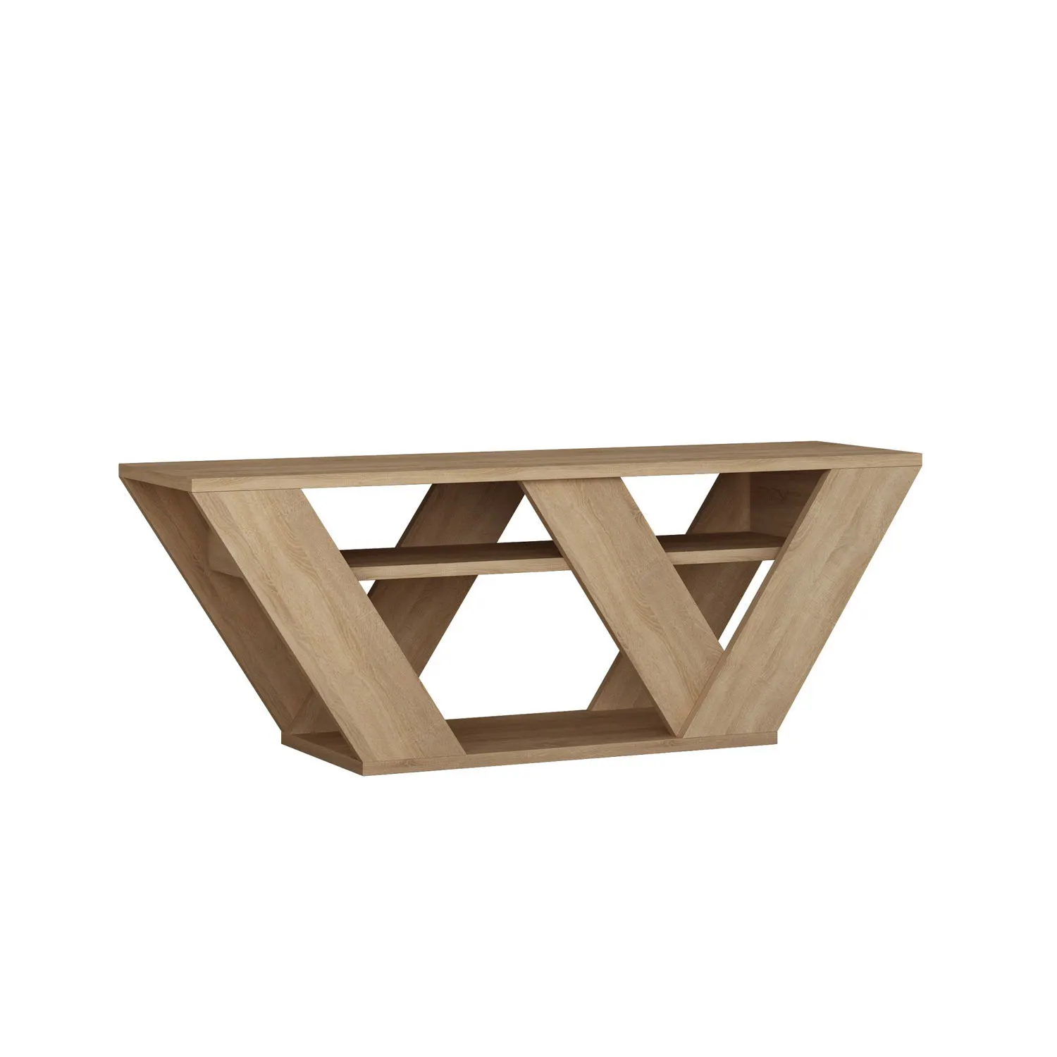 Stolik RTV z półką PIPRALLA 110 cm prostokątna podstawa dąb naturalny