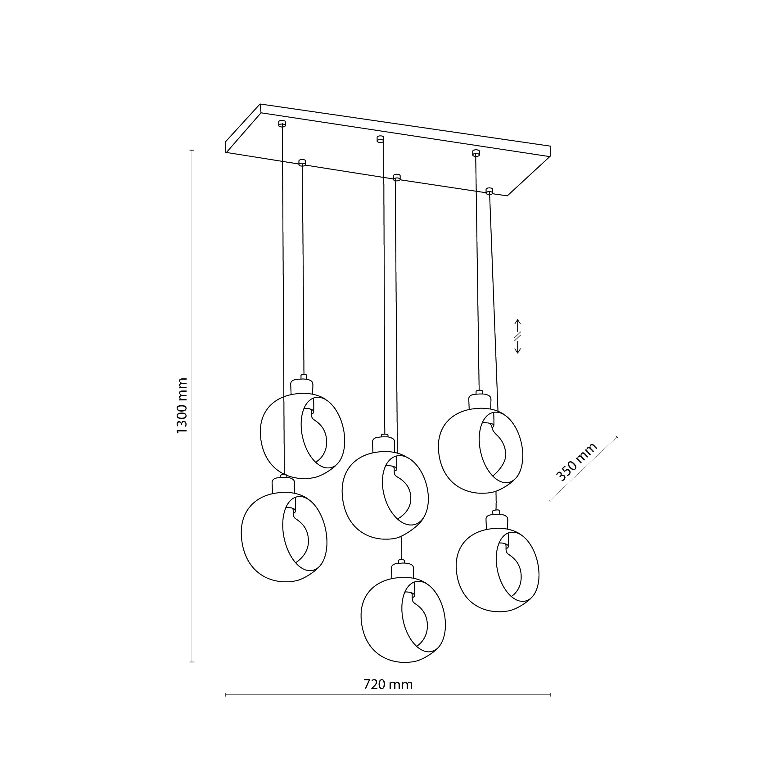 Lampa wisząca CYKLOP czarna ze złotymi elementami na metalowej listwie 127x61x17cm - TK_2753