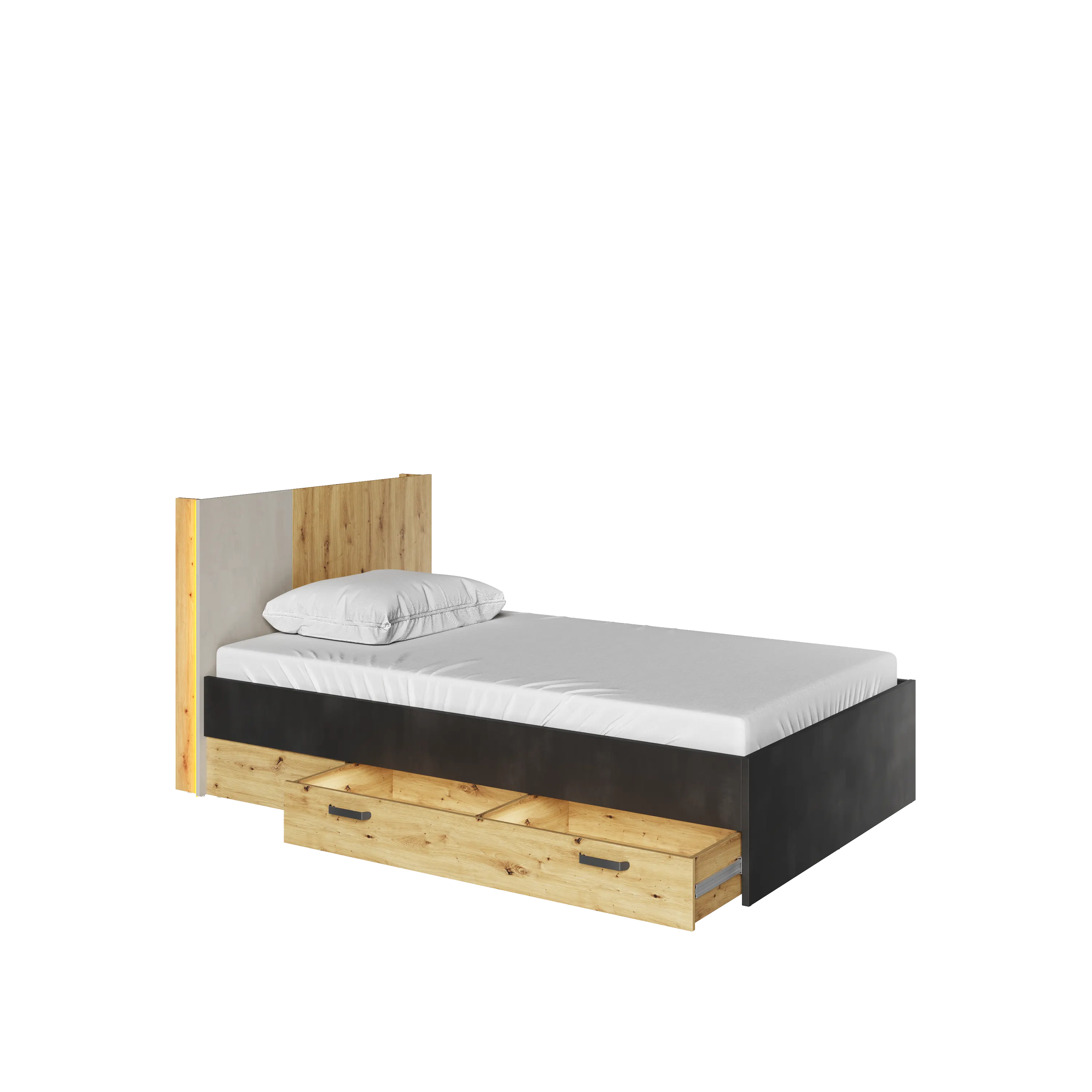 Łóżko ze stelażem LED Qubic QB-11 120x200 dąb artisan - QB11DAR