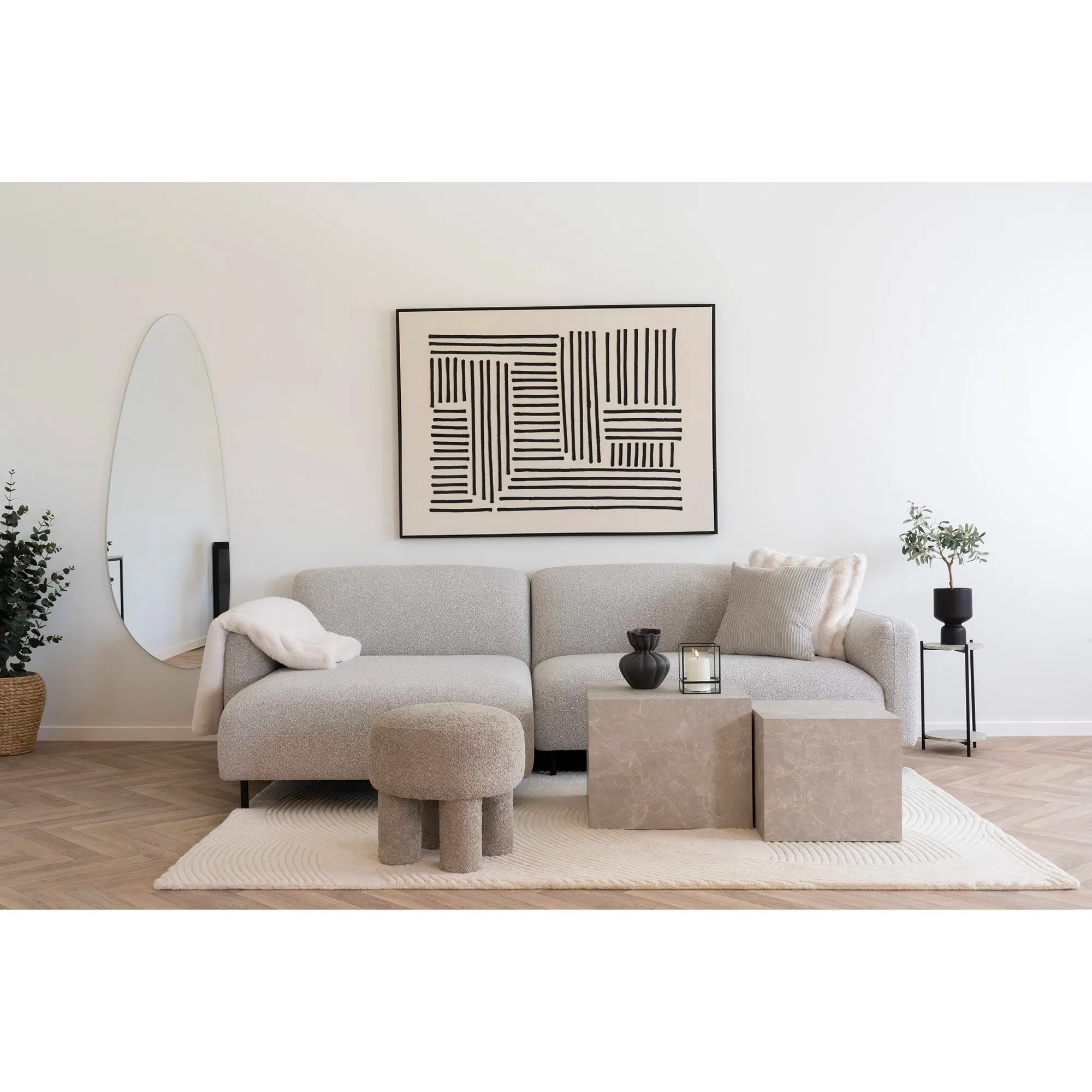 Narożnik wypoczynkowy SALVADOR lewostronny - boucle jasnoszary - 1301366