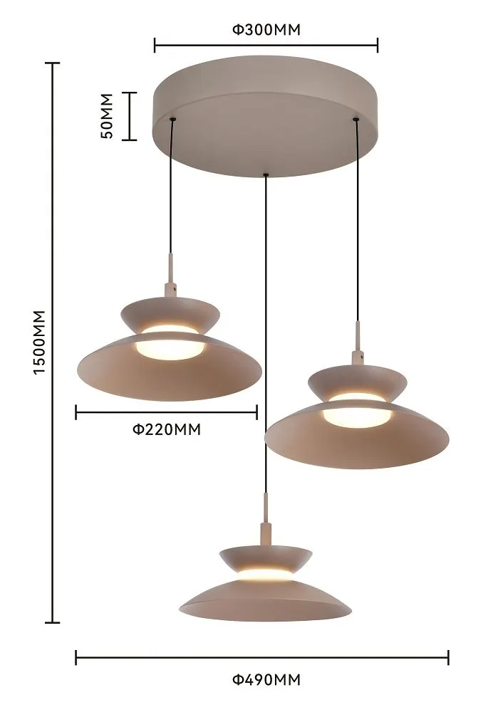 Lampa wisząca okrągła GUBBIO 3 LED kaszmirowa