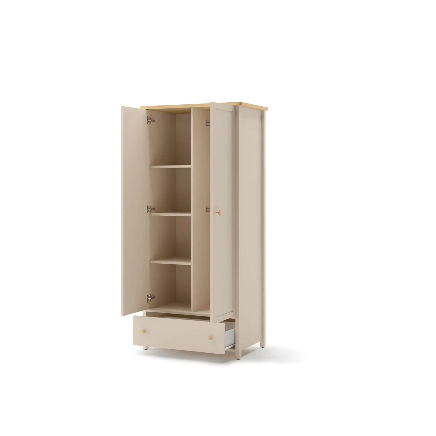 Szafa 2-drzwiowa z szufladą i 2 drążkami STORY 12 beż piaskowy dąb vincenza bielony - SO12BPVB