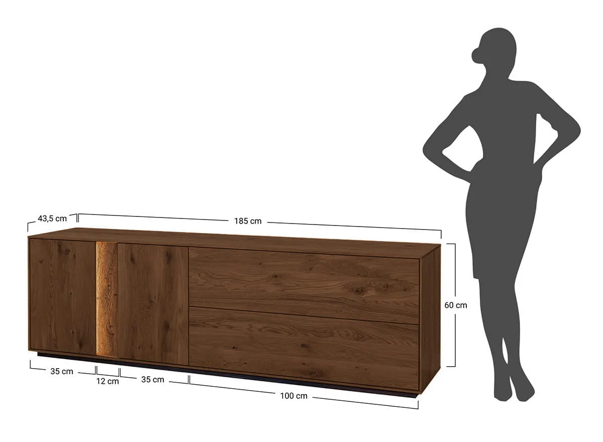 Komoda TV dębowa COLLODI olejowana szeroka 4-drzwiowa 185 cm - tabacco - ZICOL07T