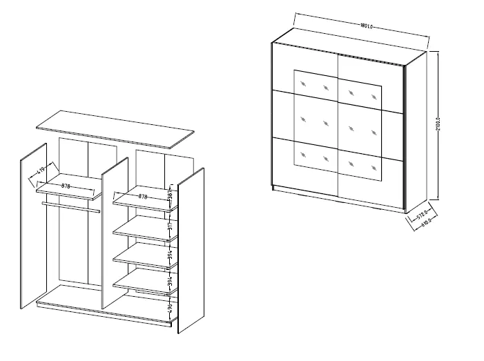 Szafa BETA 56 rozsuwana czarna matowa z lustrem 180x210x61cm - 22W01656