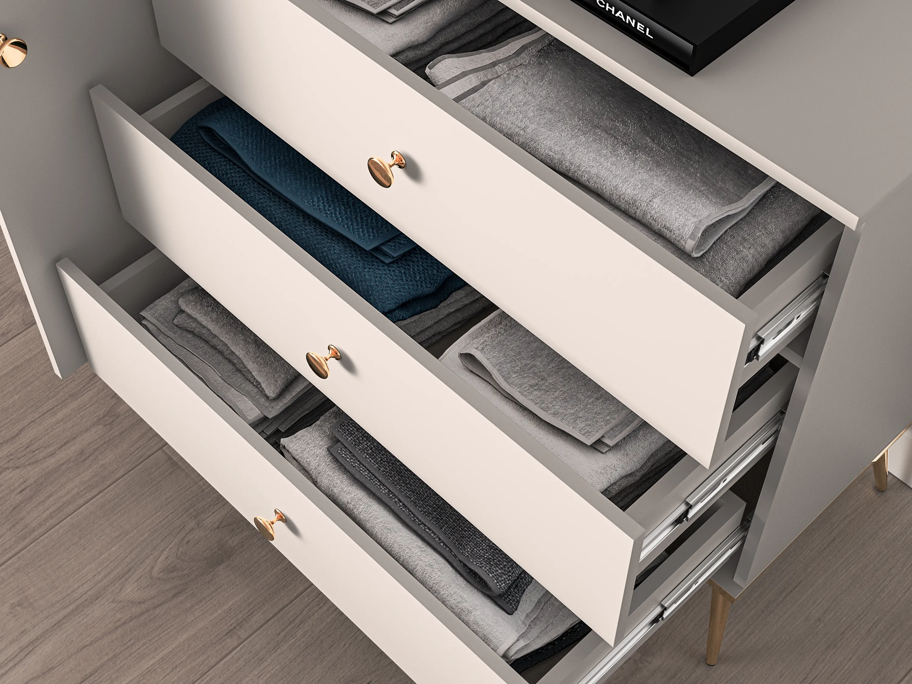 Komoda 2-drzwiowa z 3 szufladami SELGIN 03 kaszmirowy, złoty - 1SELG03-001