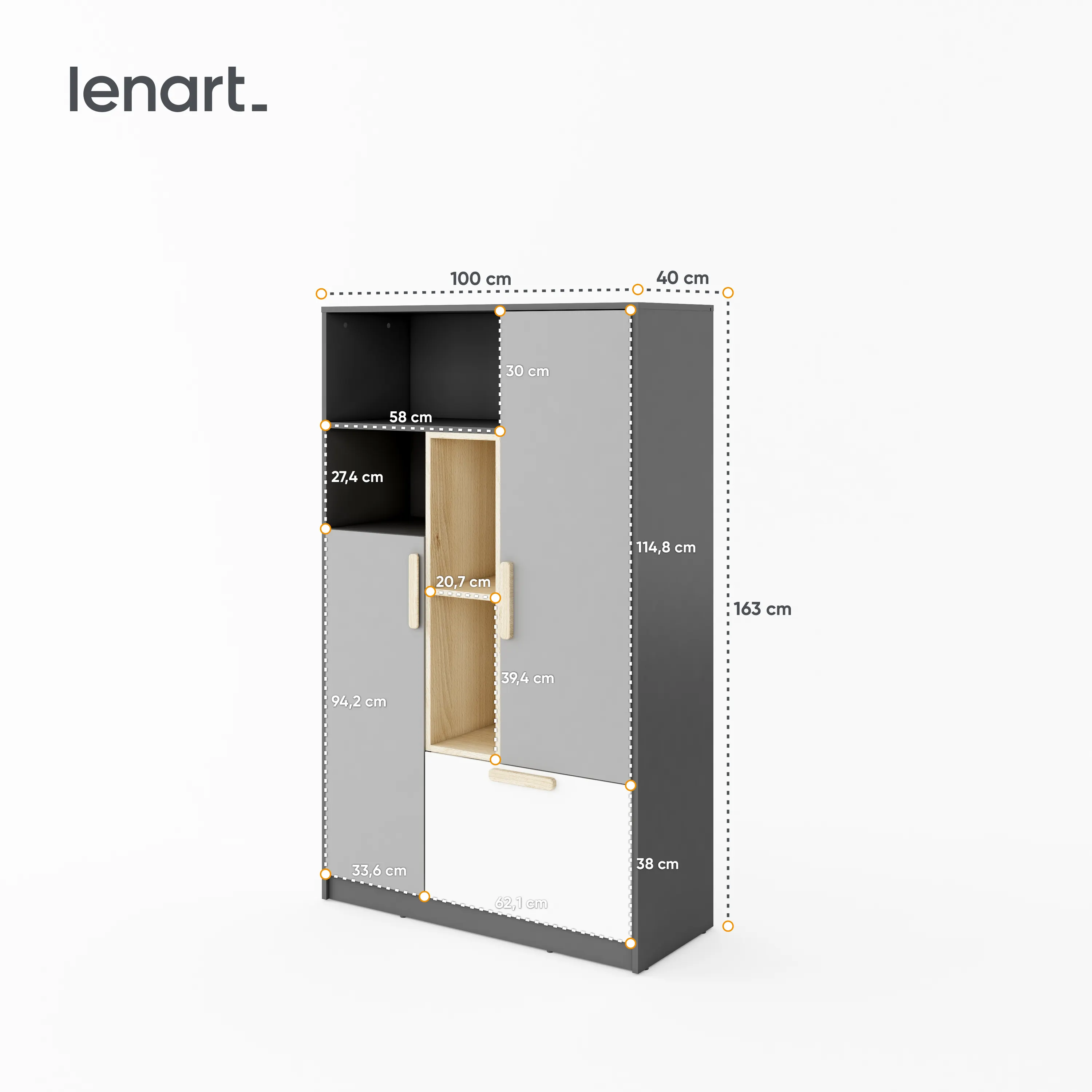 Szafka Pok PO-05 grafit/buk ibsen/szary jasny - PO5GBS