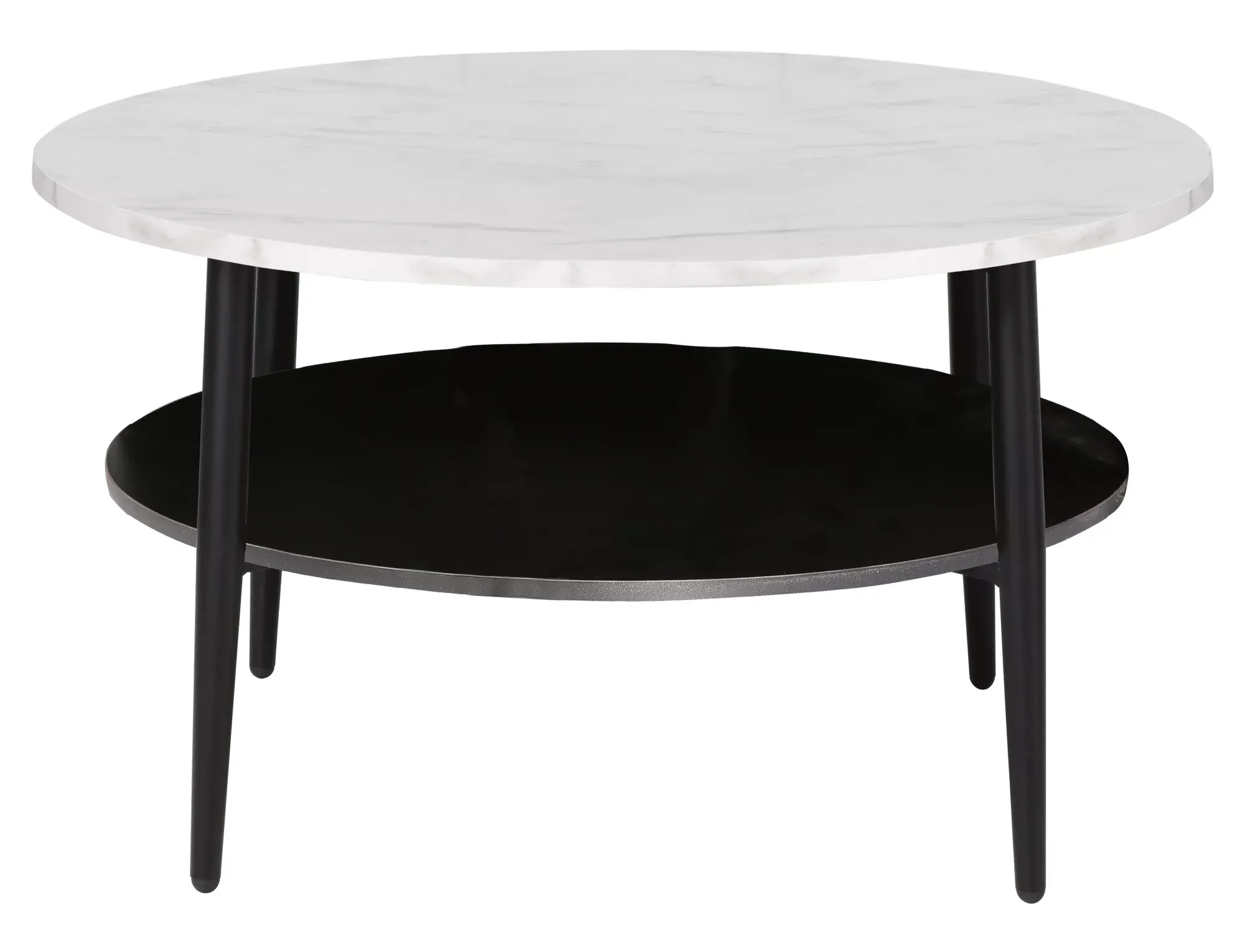 Stolik kawowy z półką ELLA A 80 cm biały efekt marmuru/czarne nogi - ELLAABMAC