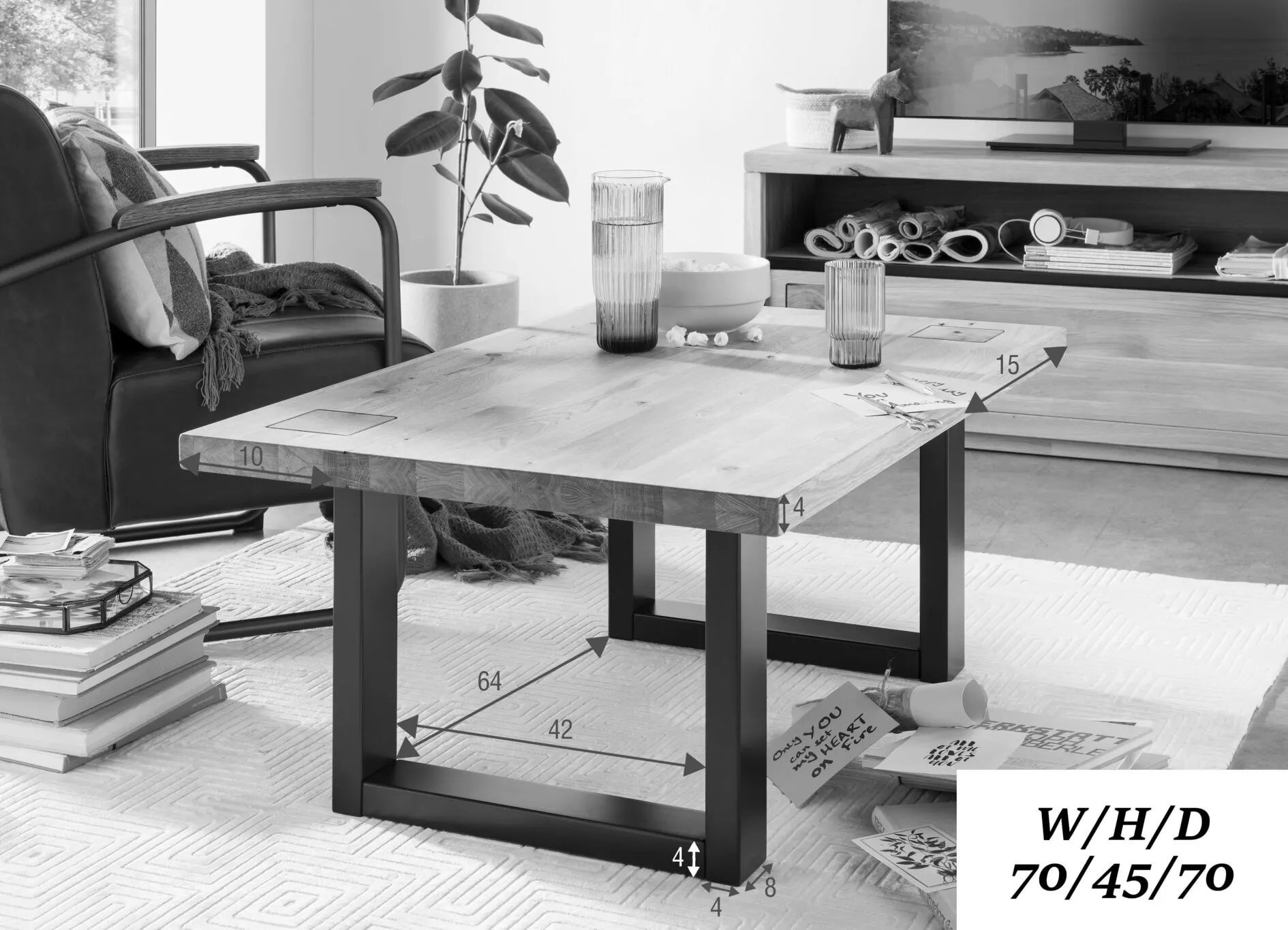 Stolik kawowy dębowy HALLOW 110x70 dąb olejowany, czarny - GK_1031591401