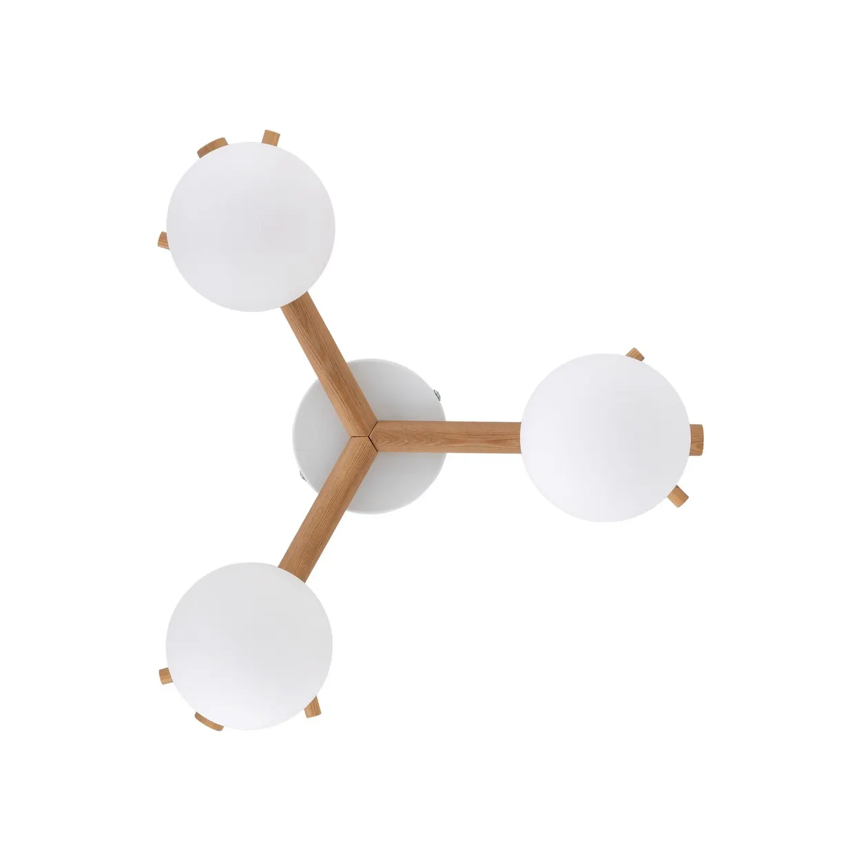 Lampa sufitowa SHERON biała z drewnianymi jasnymi ramionami okrągłe szklane klosze 46x17cm - TK_5308