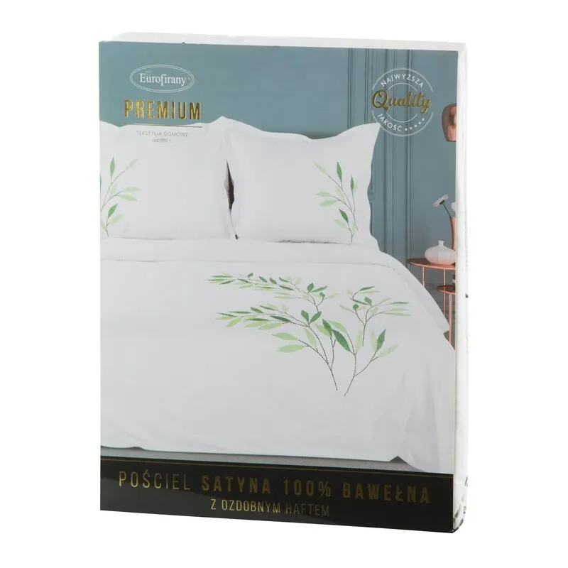 KOMPLET POŚCIELI SATYNOWEJ HAFT 220 X 200 CM BIAŁY WZÓR - EU_449102
