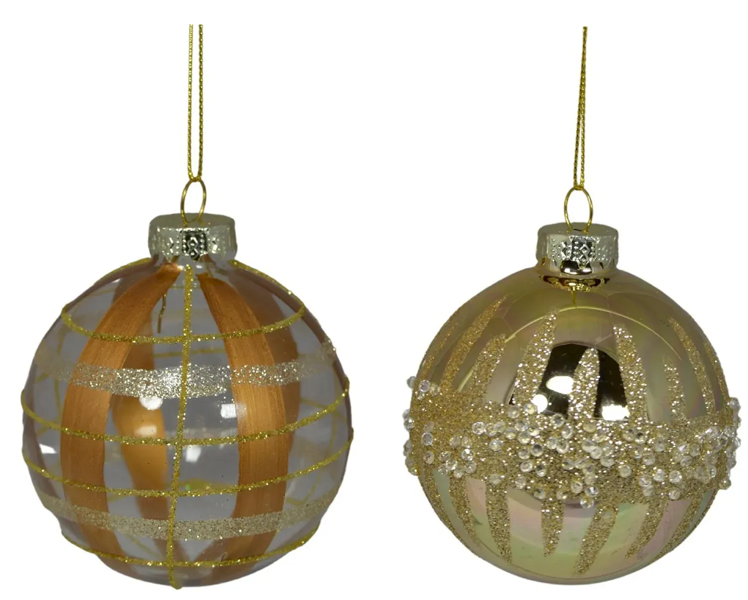 Bombki szklane 12 sztuk złote brokat