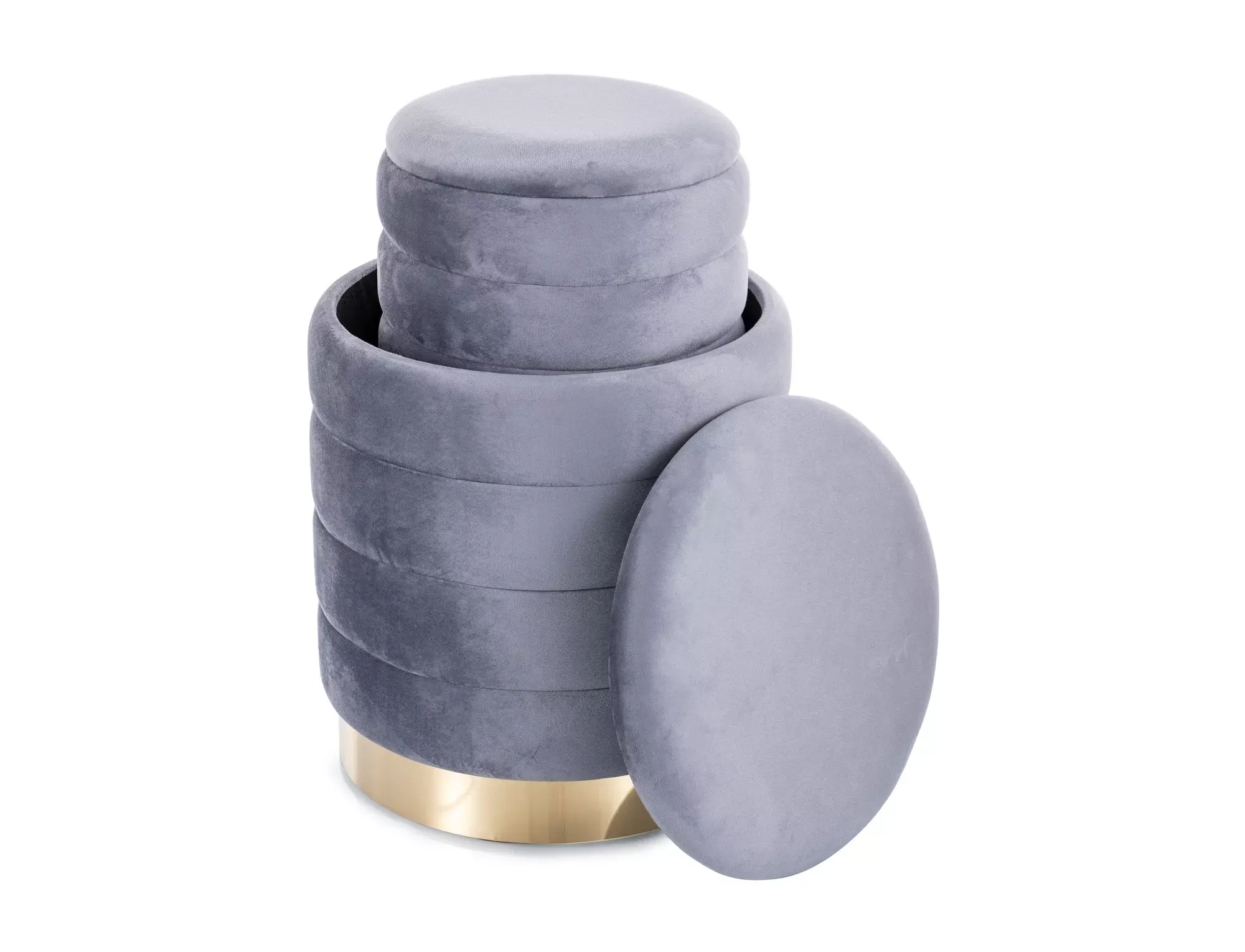 Puf z pojemnikiem BRITTA VELVET 2 sztuki szare/złota podstawa - BRITTAVSZ
