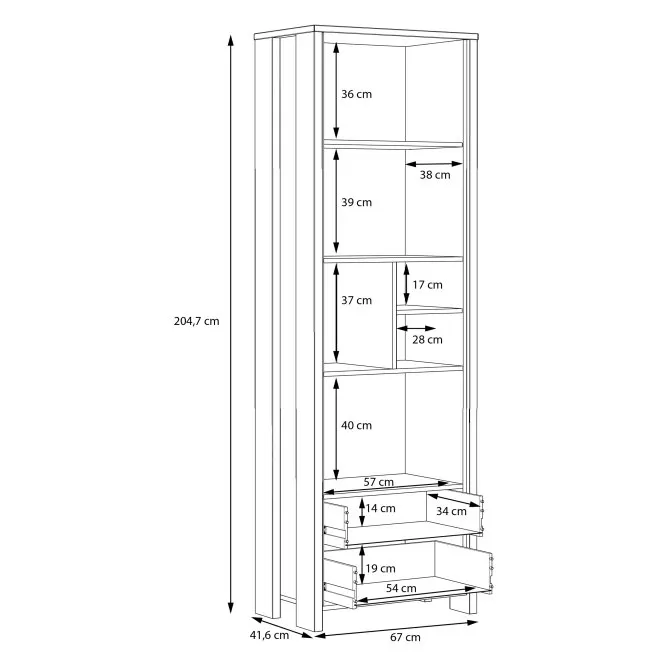 Regał wysoki CLIF z 2 szufladami i szafką - old wood vintage, beton - CLFR712-C546