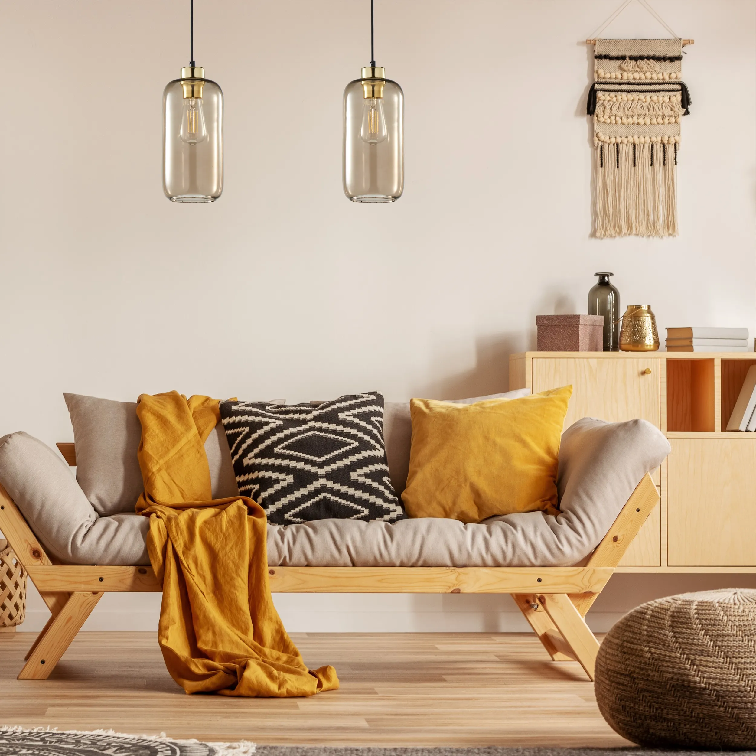 Lampa wisząca MARCO na czarnej podstawie i przewodzie ze złotym elementem klosz szklany brązowy 178x14cm - TK_3314