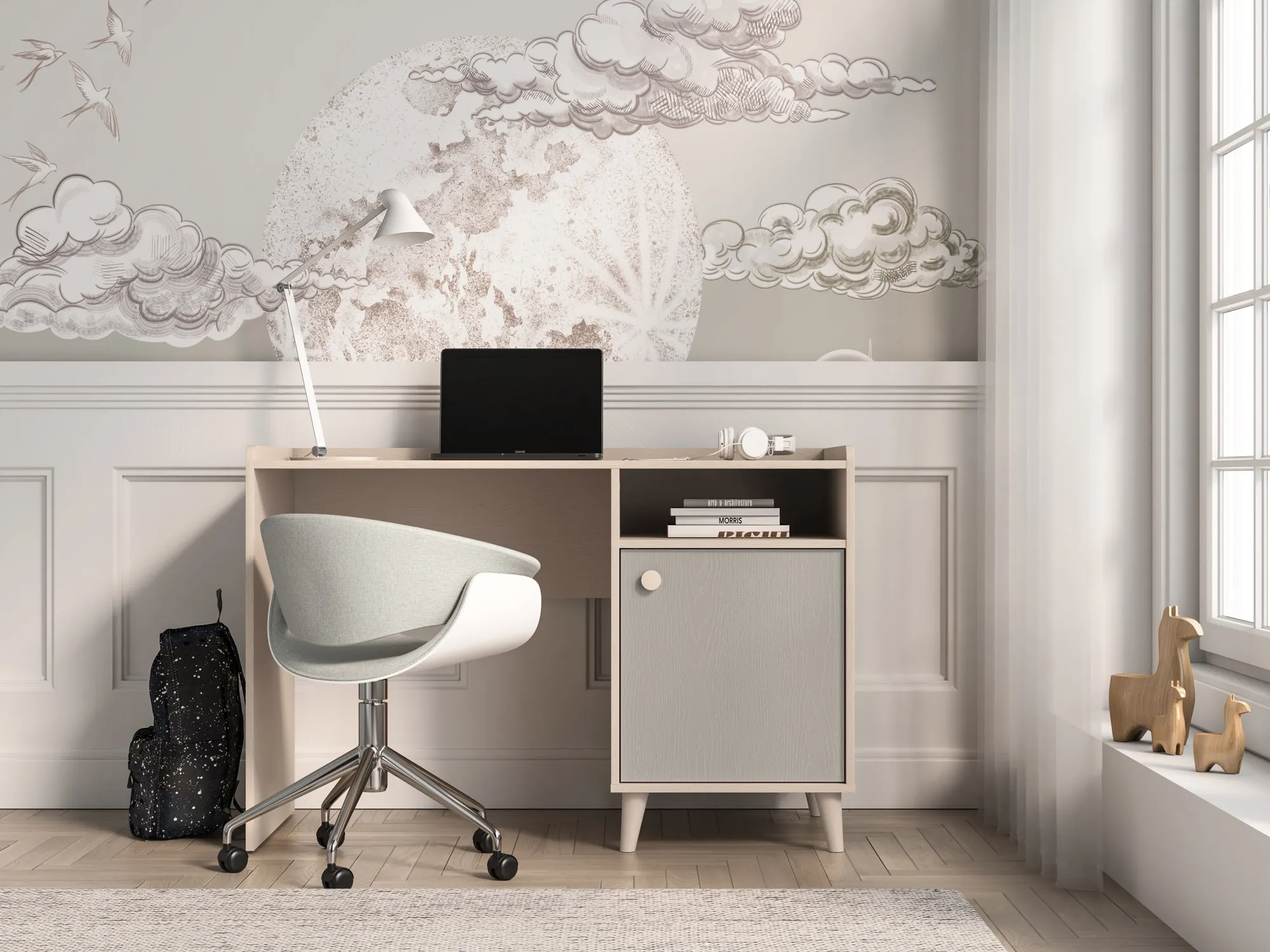 Biurko z szafką MEVEL 07 piasek pustyn, szary pallad - 1MEVE07-002