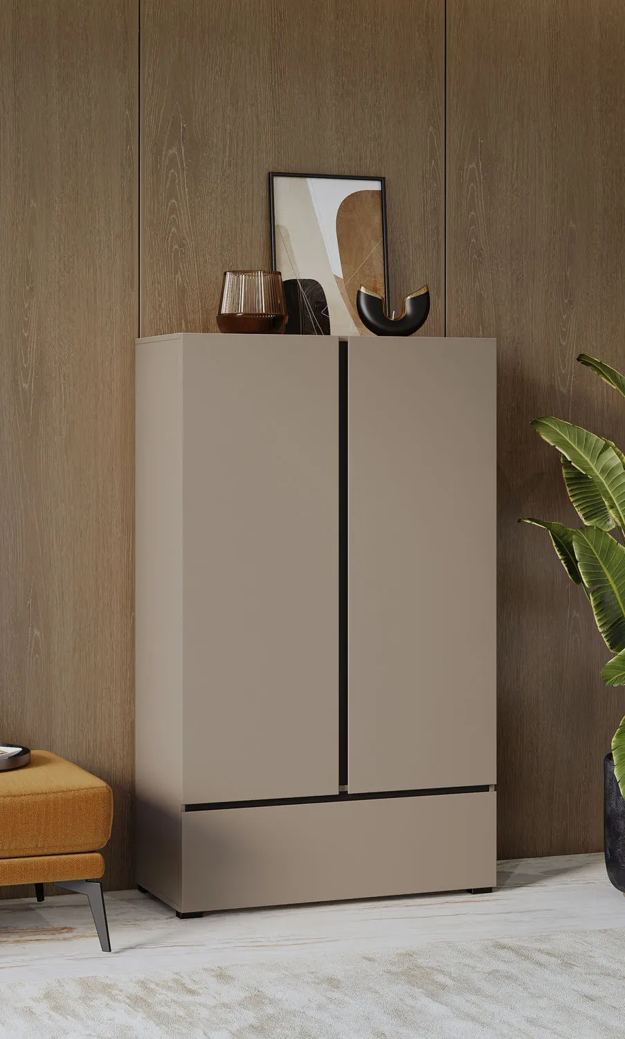 Bieliźniarka 2-drzwiowa z szufladą CROSS 90x150 congo beżowo-szara - 24CWMY38