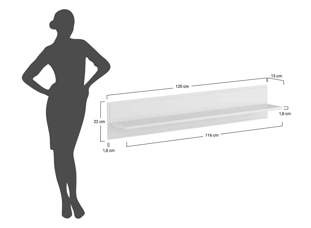 Półka sosnowa na ścianę TOSKANIA 120 cm kolor biały - PL2051B