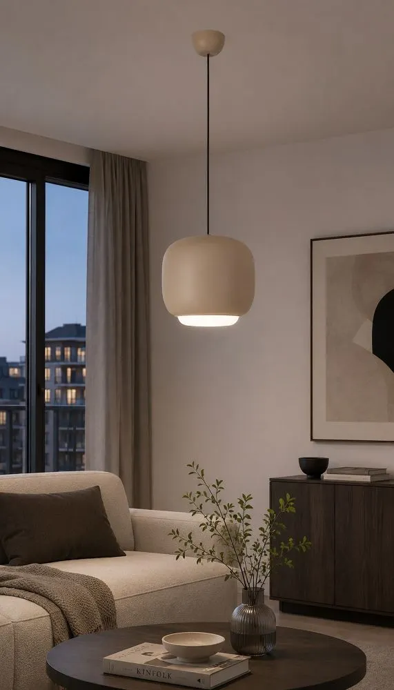 lampa wisząca, oświetlenie sufitowe, niska lampa, salon, sofa