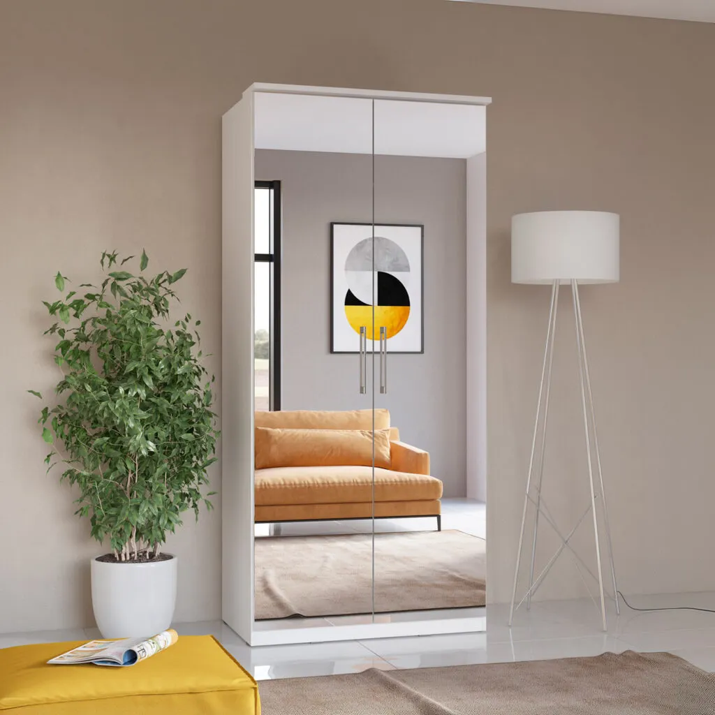 Szafa 2-drzwiowa z lustrem OPTIMA 90cm biała - 2497KL58