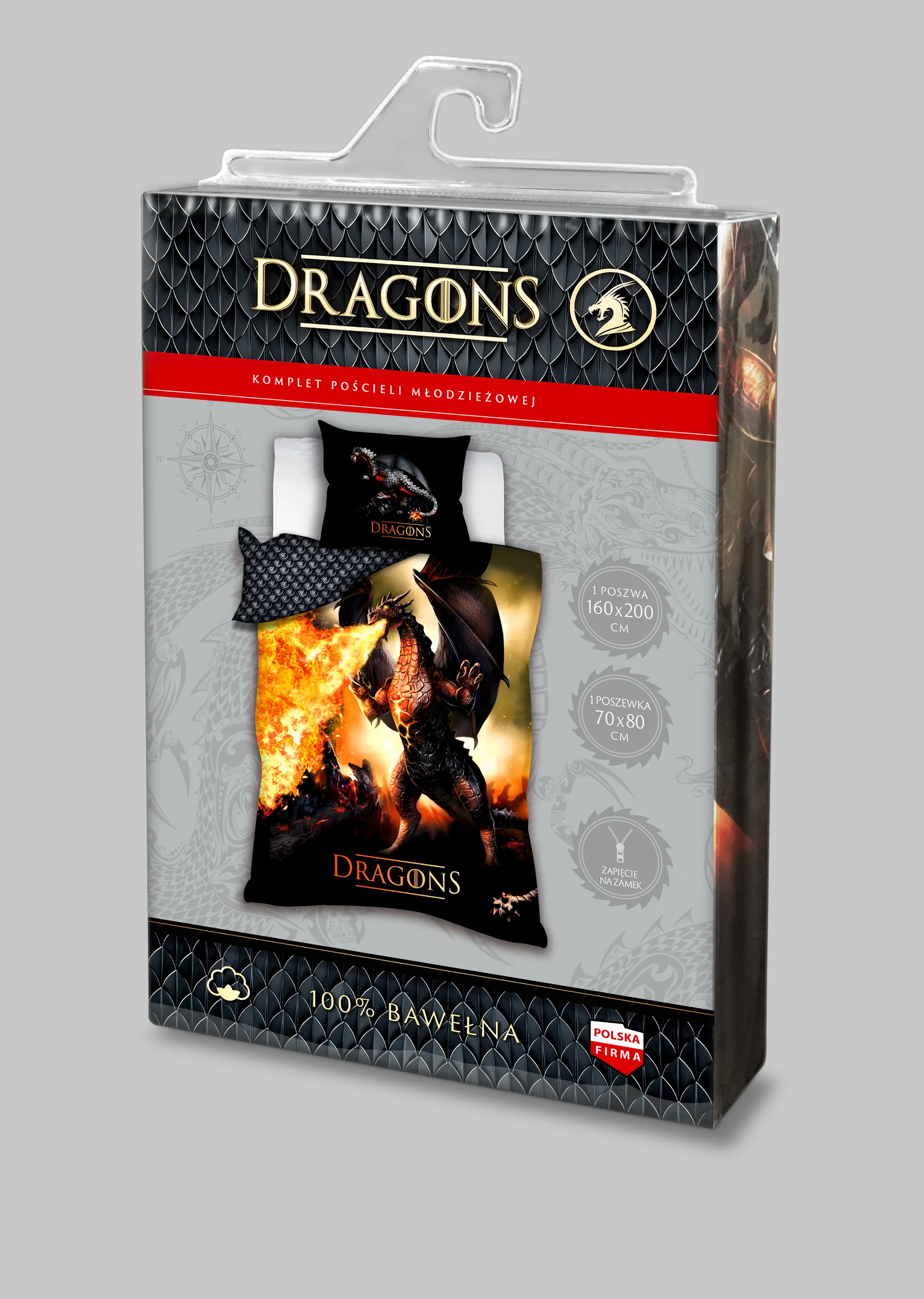 Pościel komplet młodzieżowy DRAGONS 027 bawełna 140X200+70X90 LATAJĄCY SMOK wielokolorowy - FARO_23920