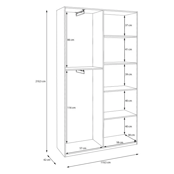 Szafa 2-drzwiowa HOME NOOK 2 drążki i półki 120cm biała - HMNS922-120