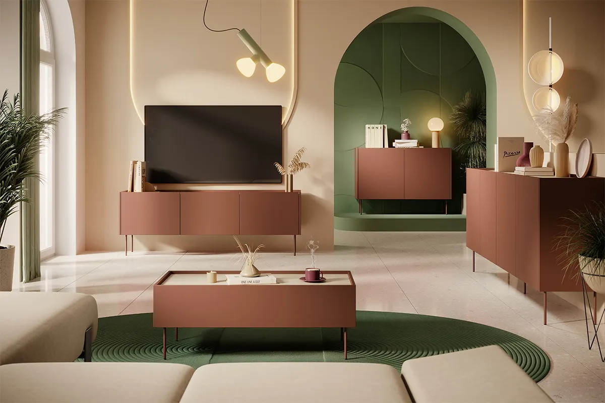 Komoda DESIN 220 4D - czerwony ceglany - dąb nagano - B_148992