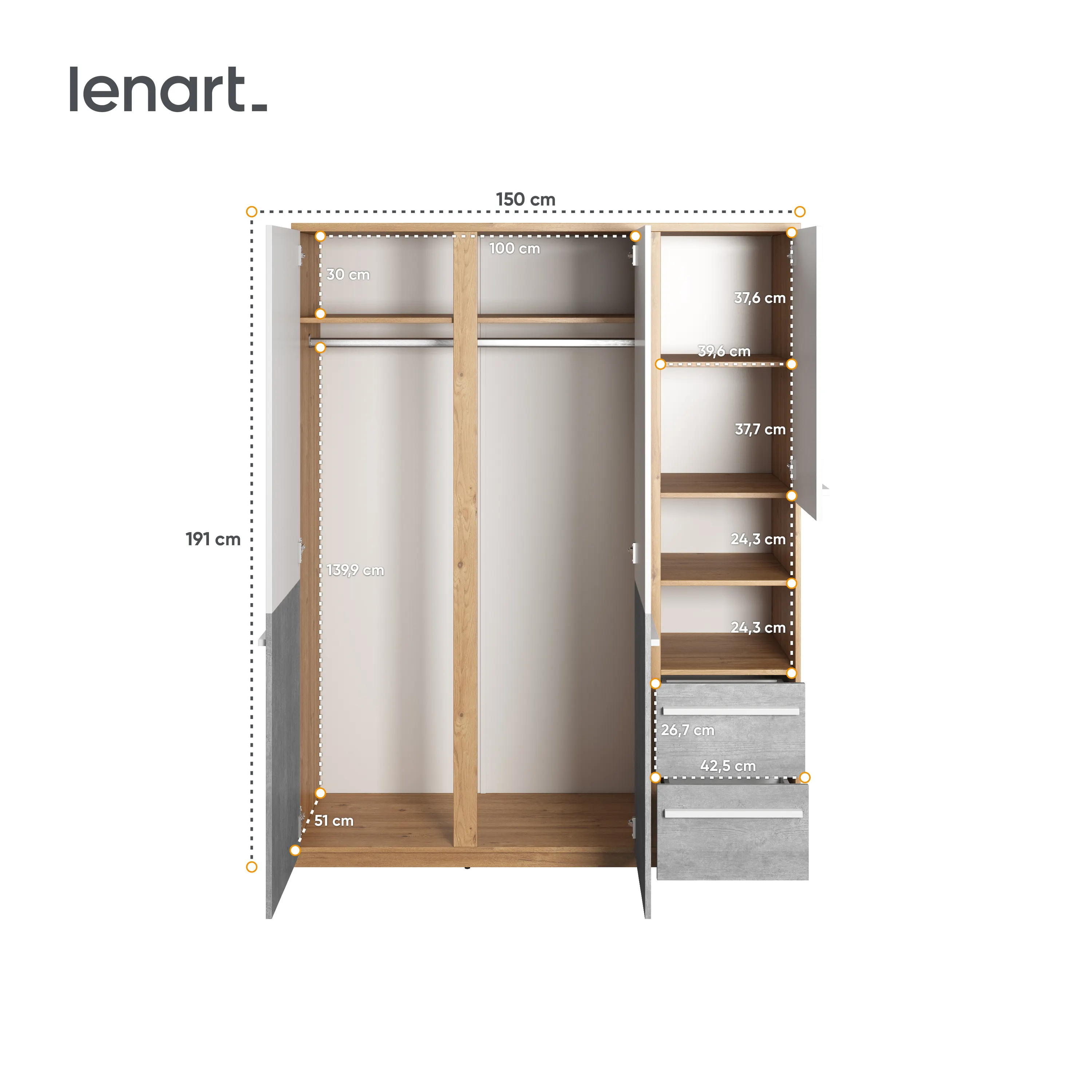 Szafa 3-drzwiowa Plano PN-01 150cm dąb nash - PN1DBB