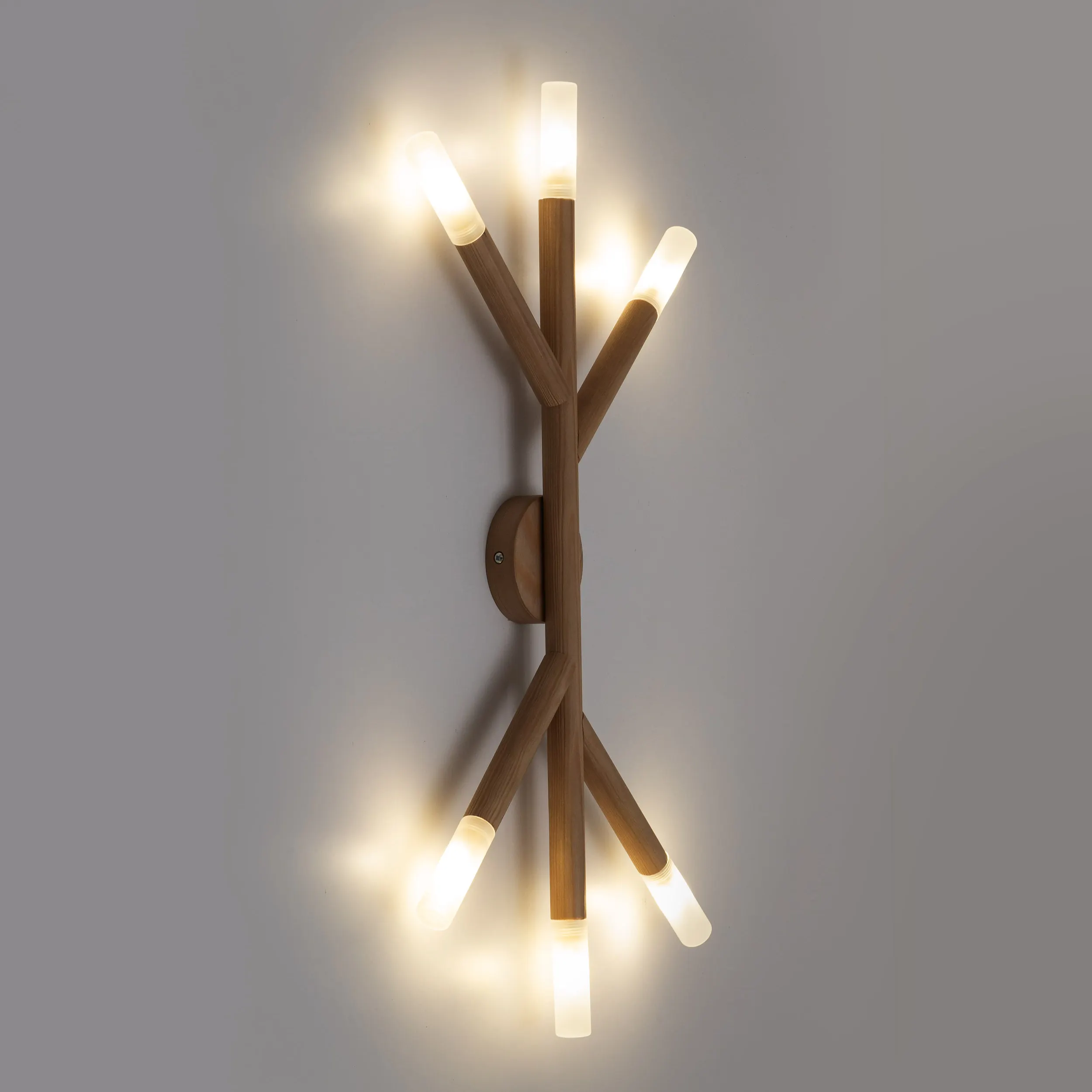 Plafon / Kinkiet NOBLE jasny drewniany z mlecznymi kloszami 66x35x5cm - TK_4525