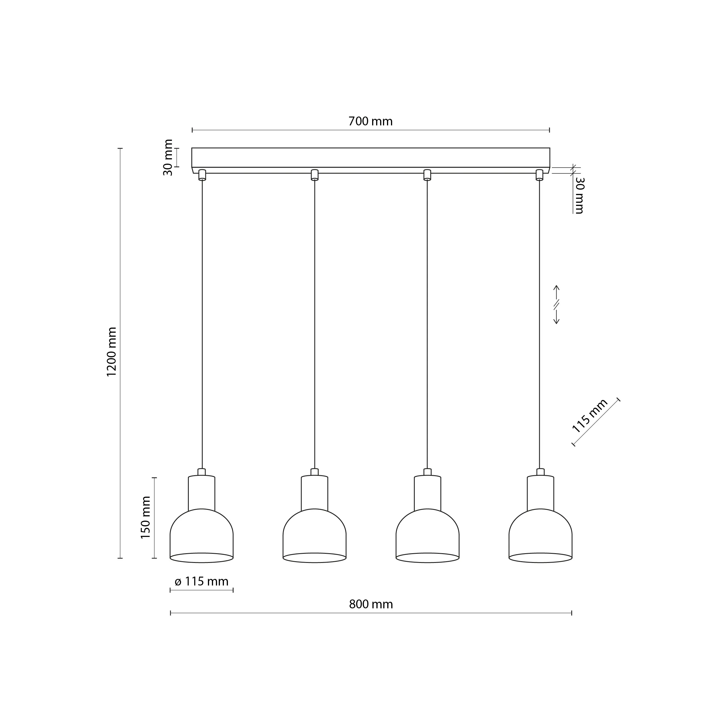 Lampa wisząca CAIRO czarna na listwie z drewnianymi elementami 120x80x11cm - TK_4896