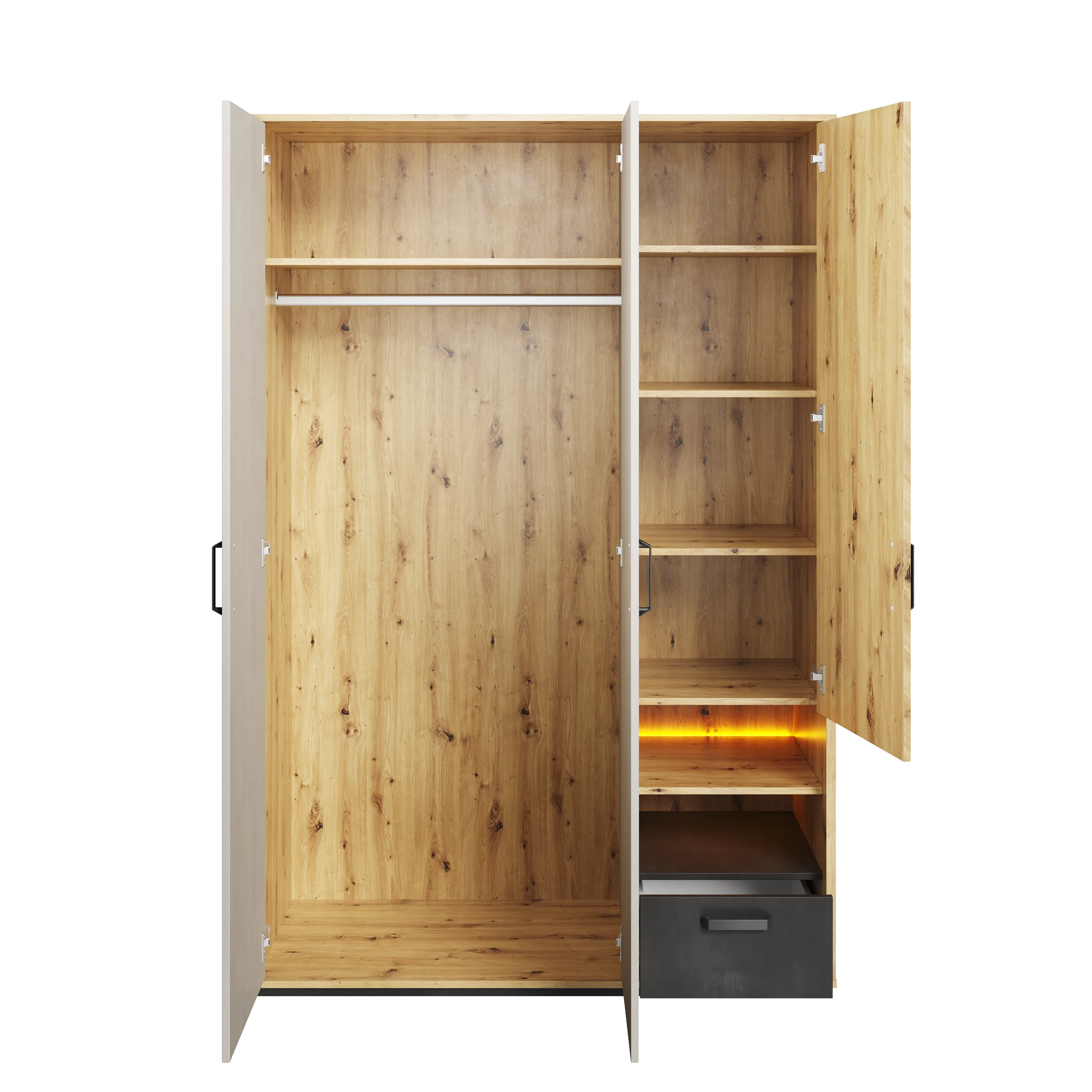 Szafa 3-drzwiowa LED Qubic QB-02 130cm dąb artisan - QB2DAR