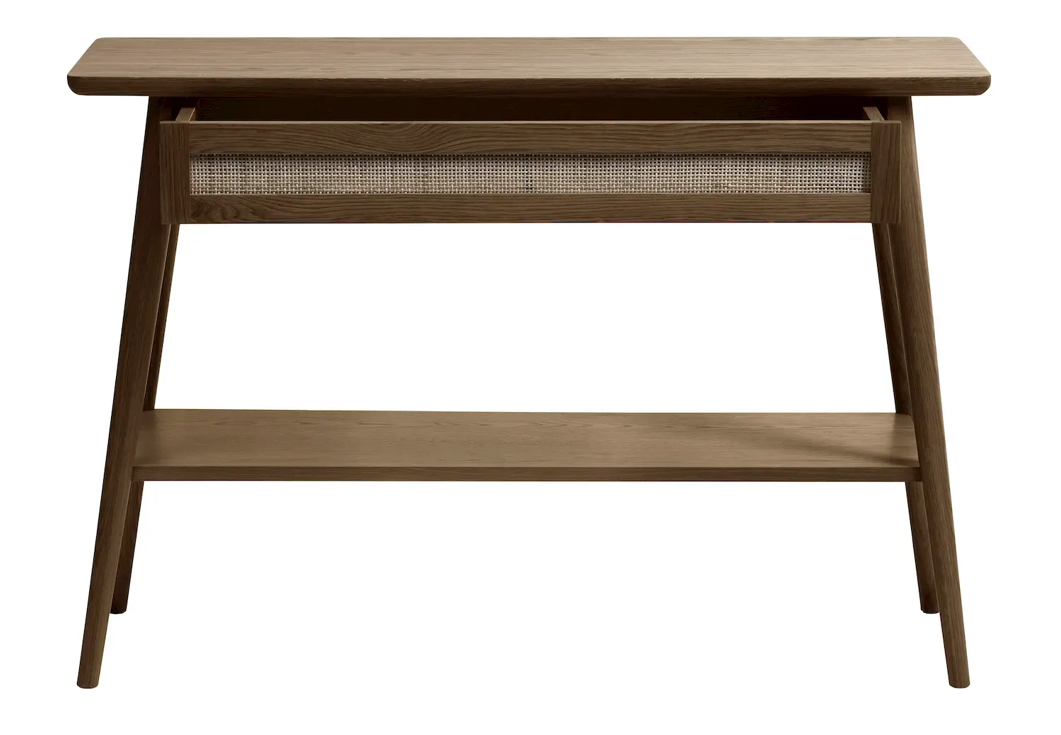 Konsola z półką i rattanową szufladą BARRALI - dąb wędzony, naturalny - UN_47282930