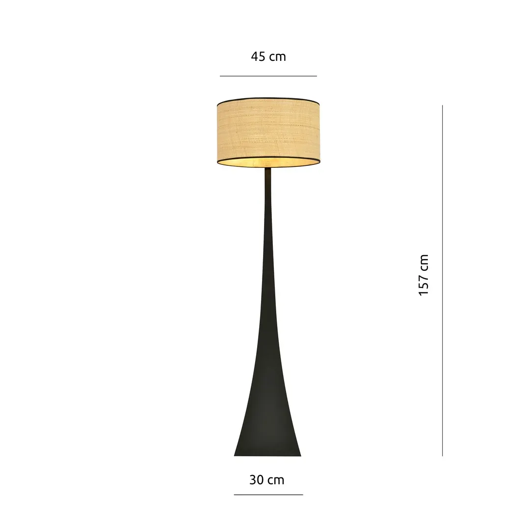 lampa stojąca, lampa podłogowa, czarna podstawka, lampe abażurowa, korpus stożkowy